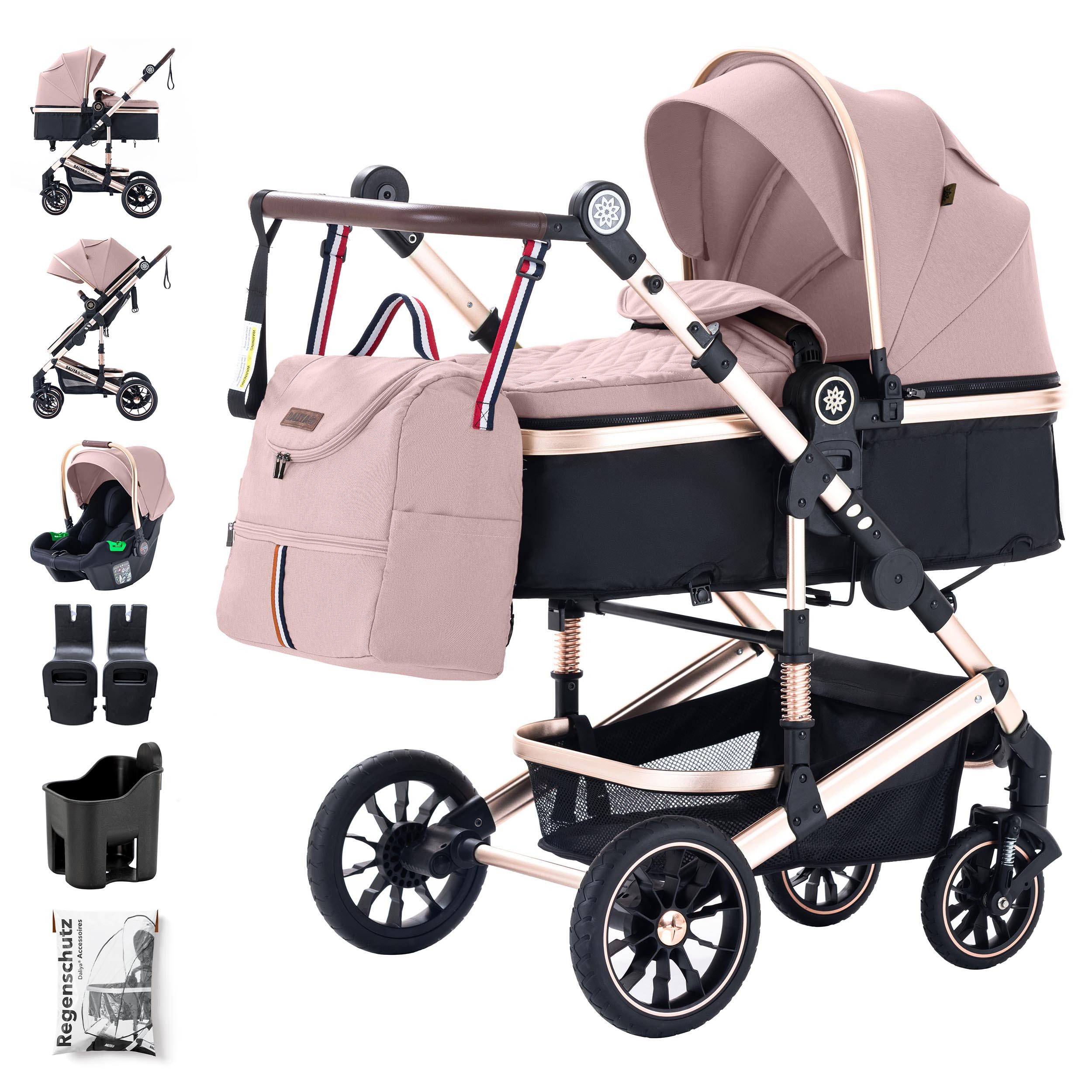 Daliya® Kombi-Kinderwagen NEOMOVE 3in1 Kinderwagen mit i-Size Babyschale & Buggy, (Reise-Set, 10-tlg), Kinderwagen mit i-Size Babyschale, Alu-Rahmen, Großer Einkaufskorb