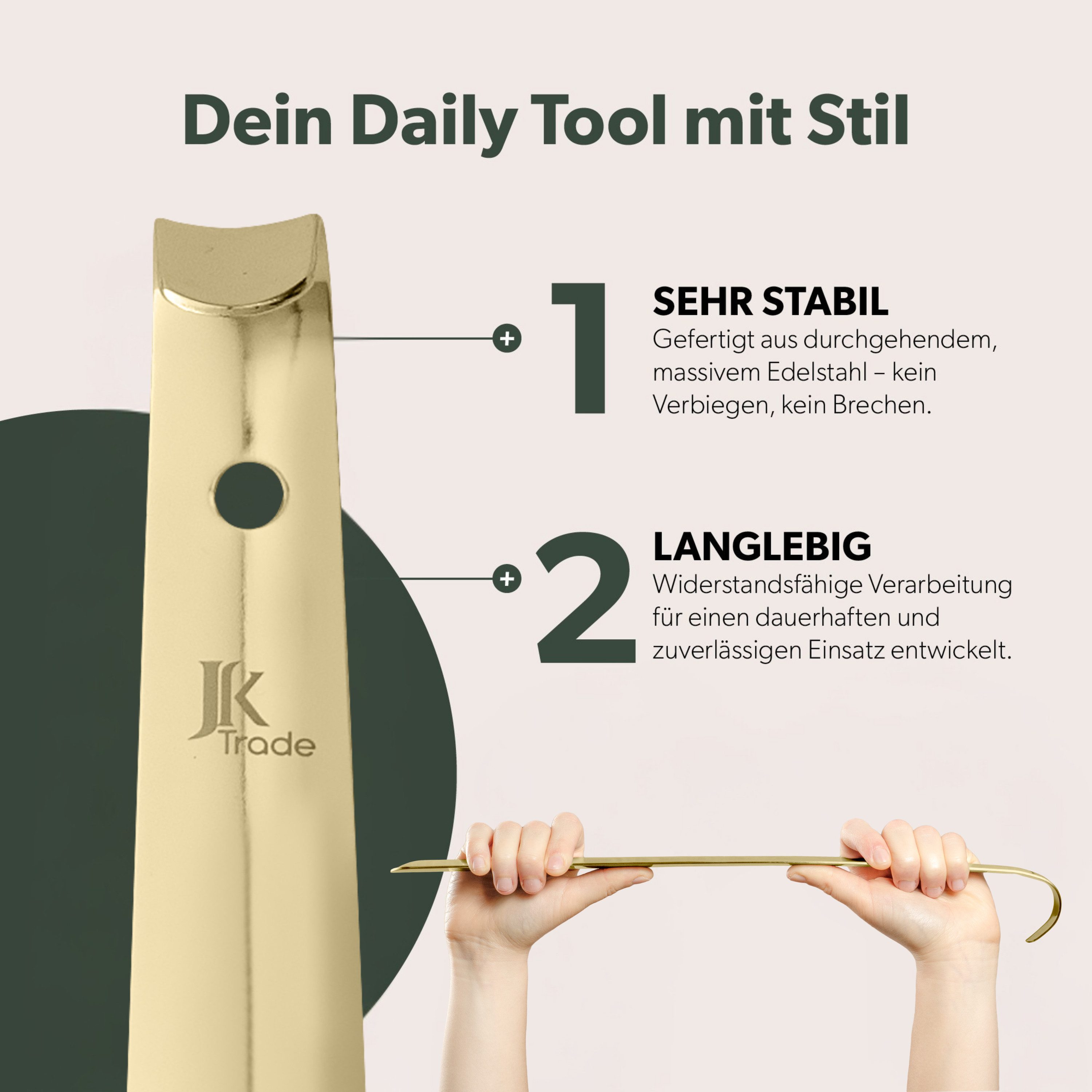 JK Trade Schuhlöffel 62cm Edelstahl Gold poliert (1-tlg., extra lang & stabil), Metall Schuhanzieher lang zum Stehen, Aufhängbar, 2mm Extra Stabil