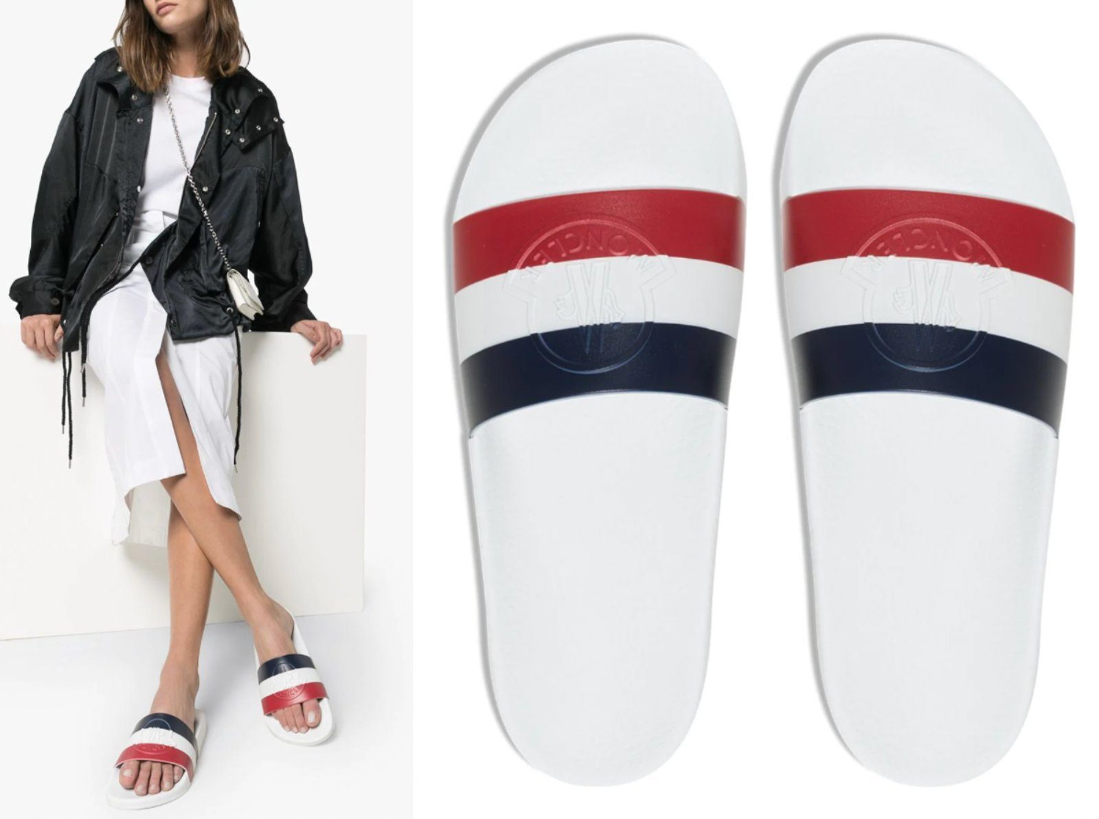 MONCLER MONCLER Jeanne Striped Rubber Logo Stamped Slides Sandalen Sandals Sch Sandale