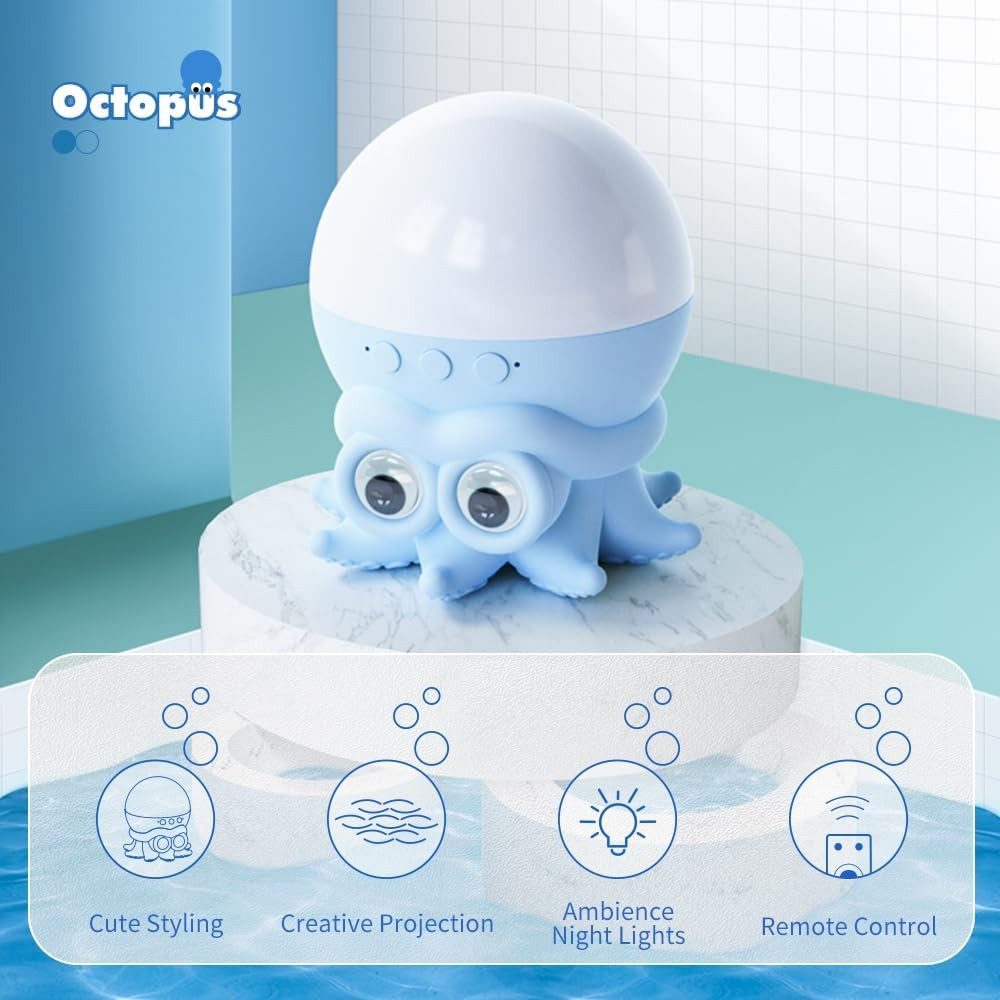 SUMMERLANGUAGE LED Nachtlicht LED Nachtlicht Projektor Oktopus RGB Wellen Effekt Kinderzimmer, LED fest integriert, RGB, mehrfarbig, RGB Wellen Effekt Fernbedienung Akku USB LED Projektor Oktopus
