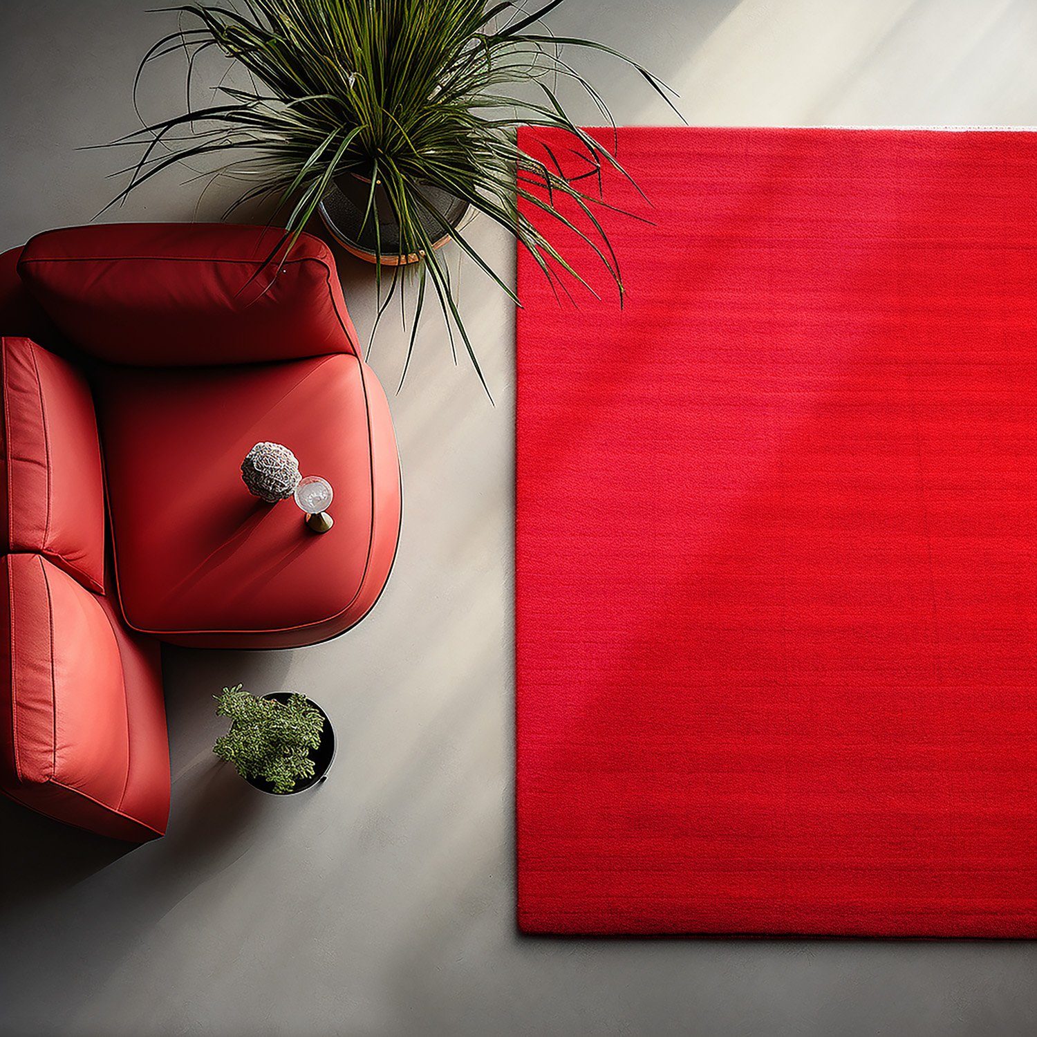 Teppich Unicolor - Einfarbig, HomebyHome, Läufer, Höhe: 7 mm, Kurzflor Rund Teppich Anti-Rutsch Rückseite Waschbar Flauschiger Rot