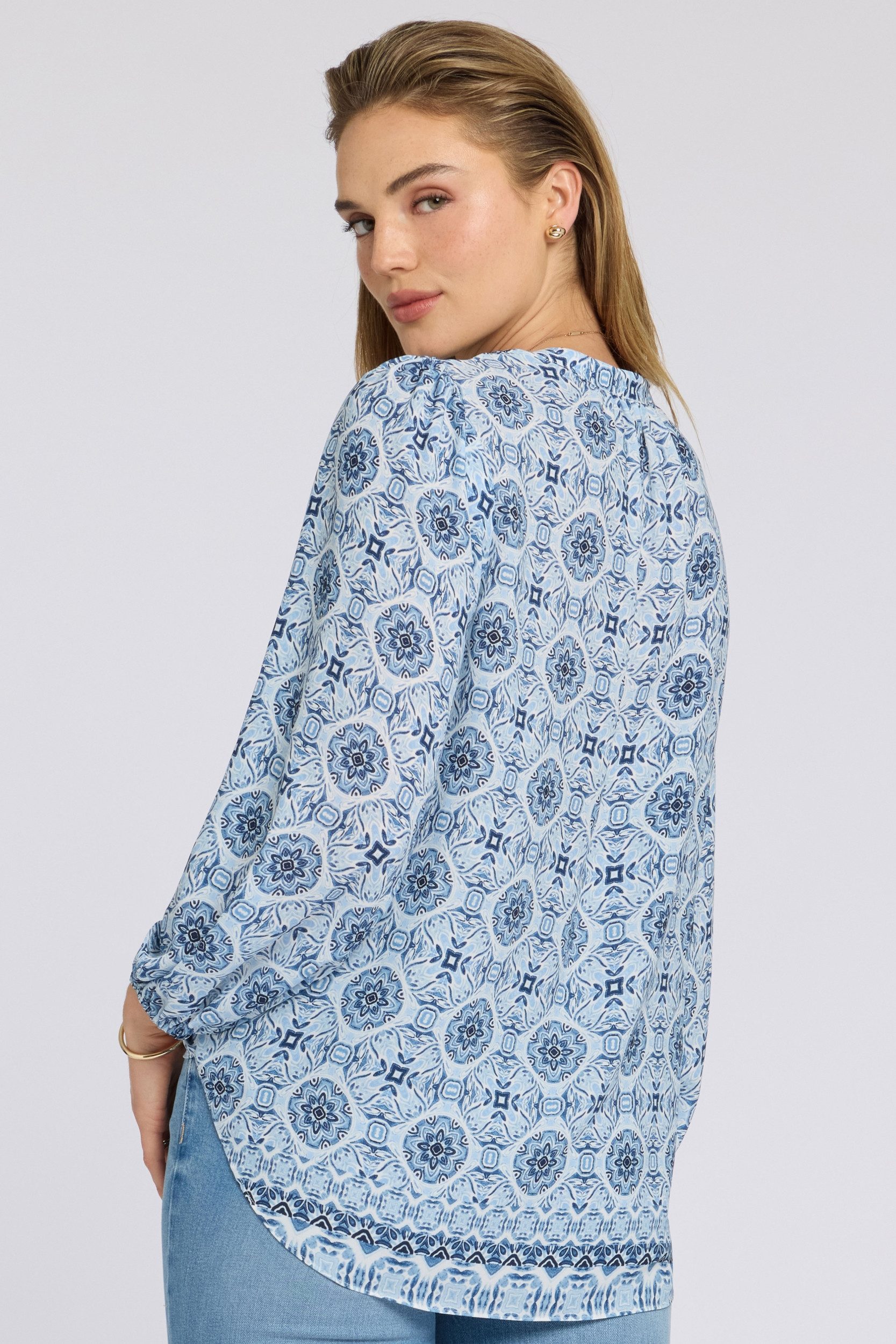 NYDJ Blusentop Puff Sleeve Popover Blouse