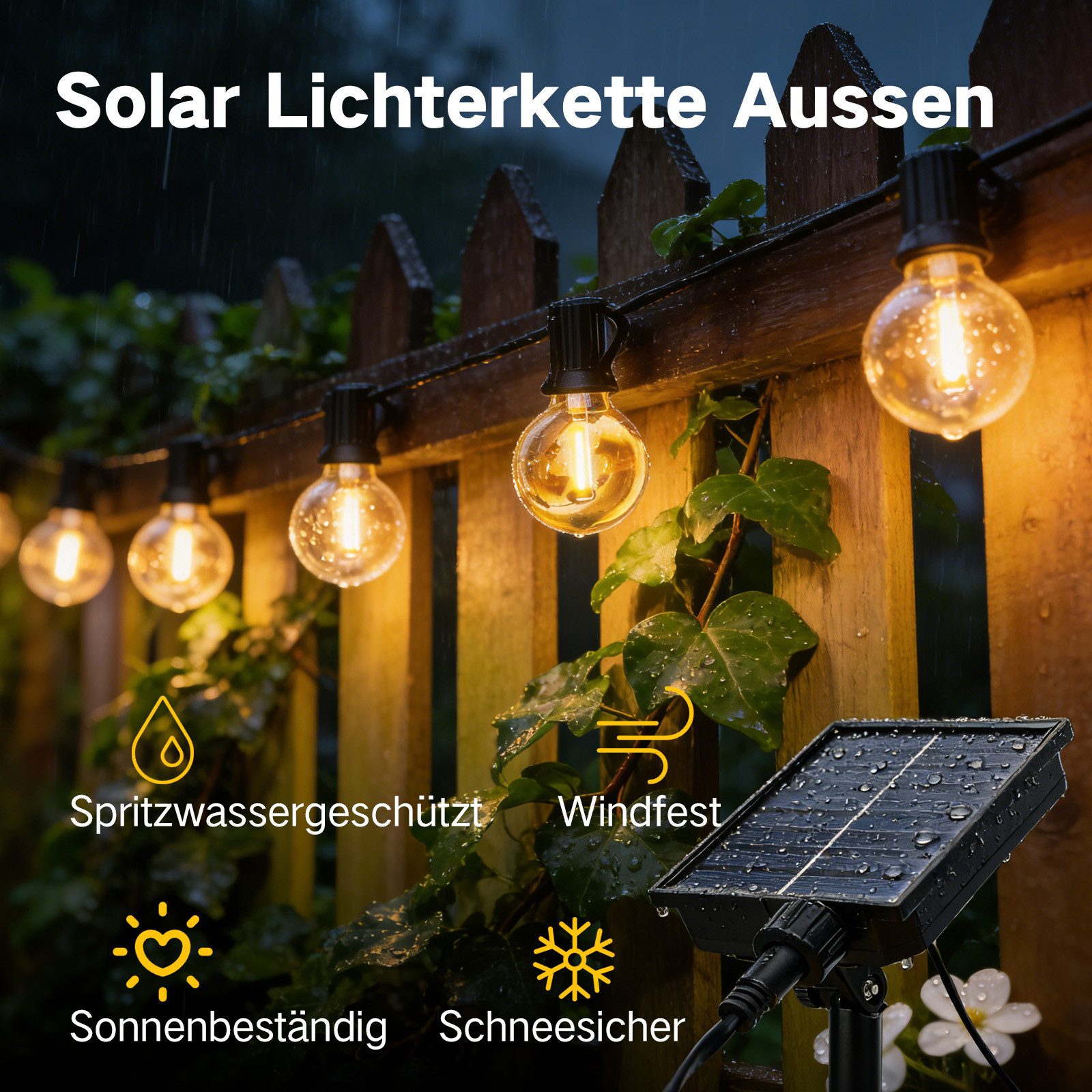skelo LED Solarleuchte Solar Lichterkette Außen 15 m mit Fernbedienung, Dimmbar 3 Modi, 17+1, Memory-Funktion Timer(6H/8H), LED fest integriert, Warmweiß, LED Solarlichterkette für Garten, Balkon, Terrasse, Party