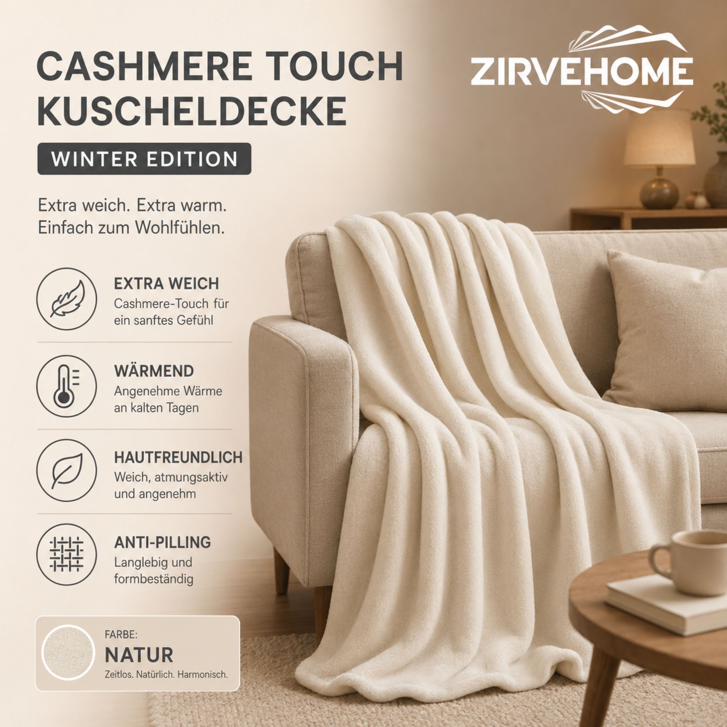 Wohndecke Kuscheldecke, ZIRVEHOME, CashmereTouch Wohndecke Fleece decke Kuschelig weich & Flauschig – Bild 5 von 5