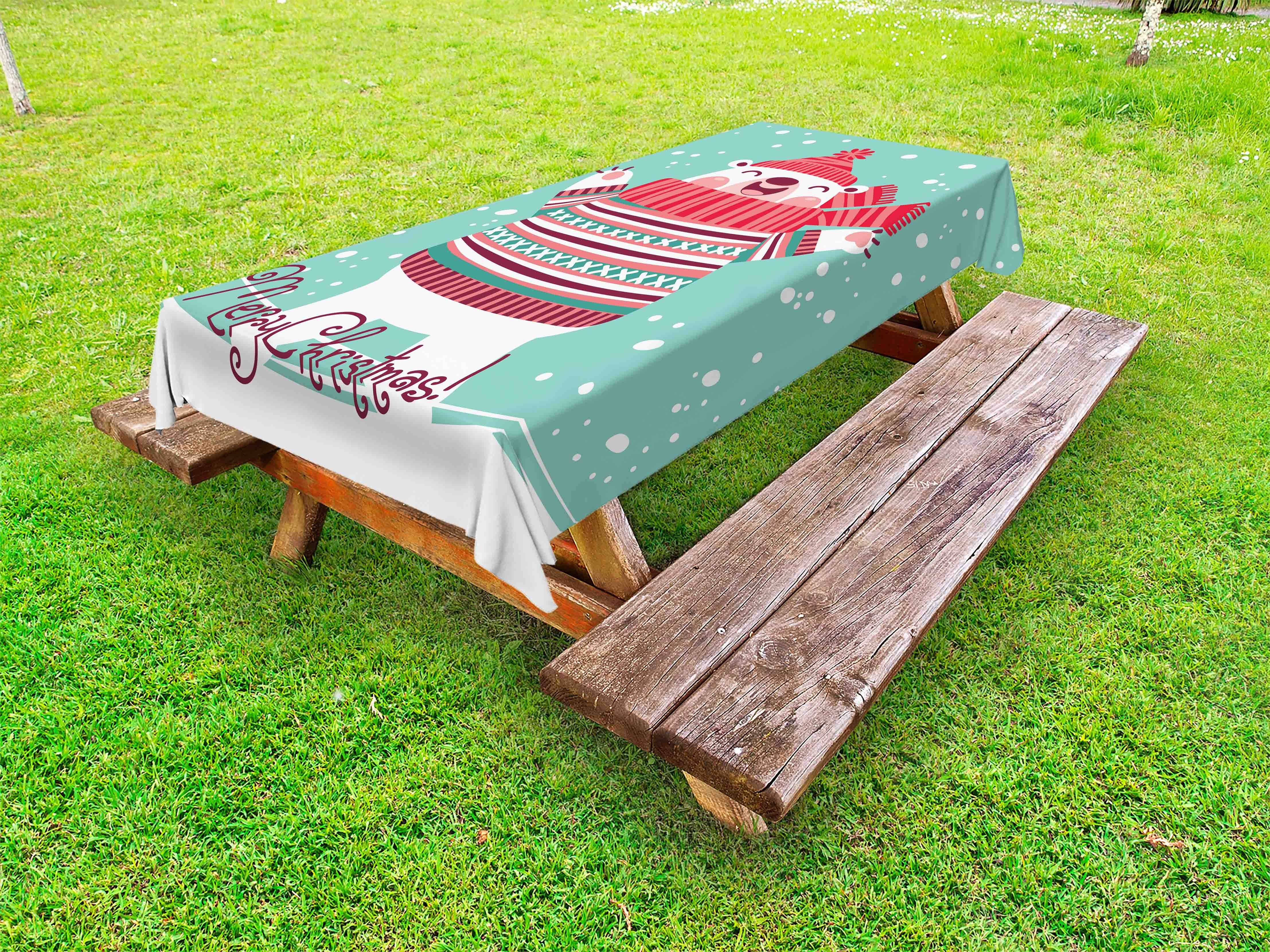 Abakuhaus Tischdecke dekorative waschbare Picknick-Tischdecke, Lustiger Bär Frohe Weihnachten-Design | Tischdecken