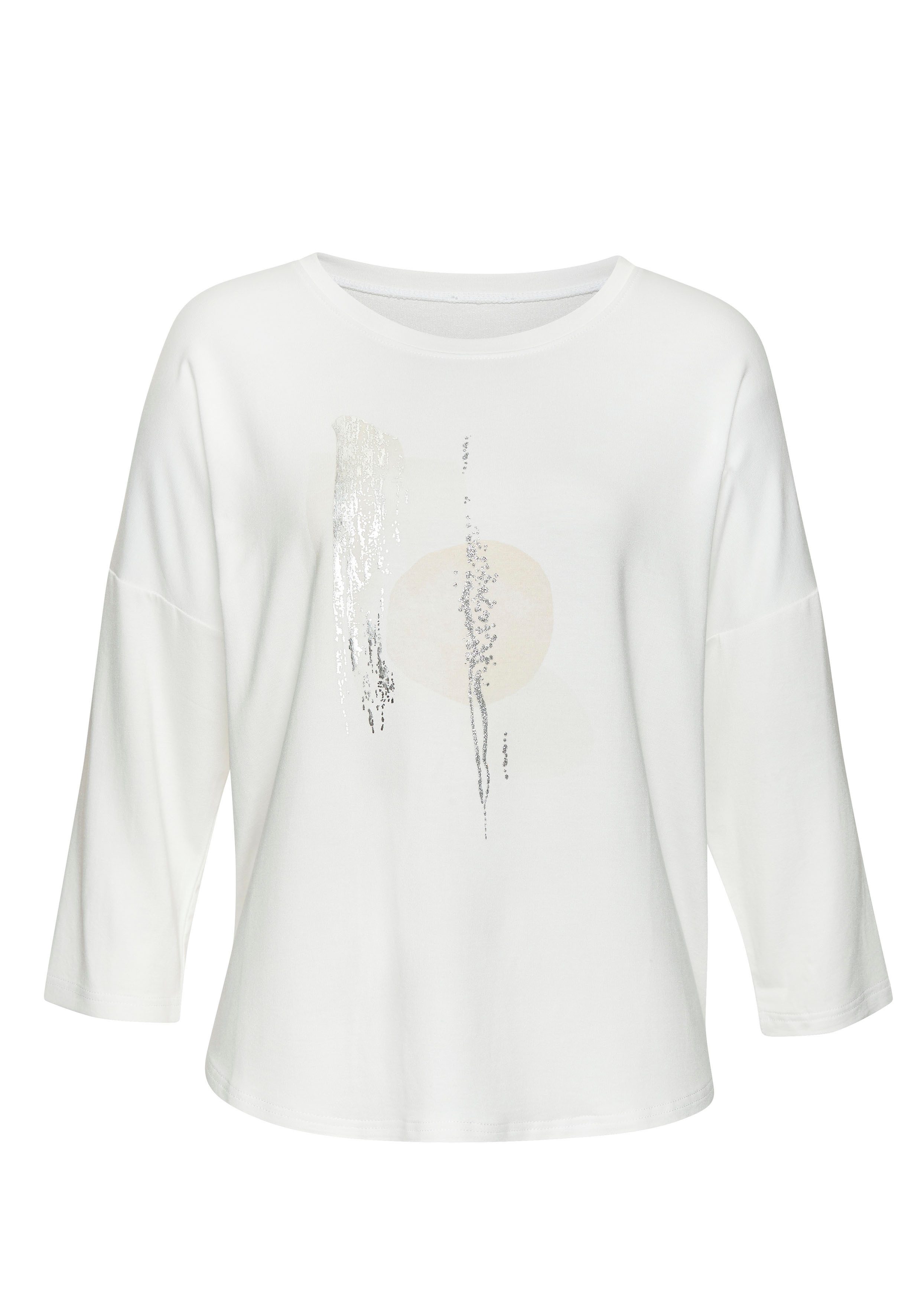 LASCANA 3/4-Arm-Shirt "mit schimmerndem Folienprint", aus hochwertiger Fren günstig online kaufen