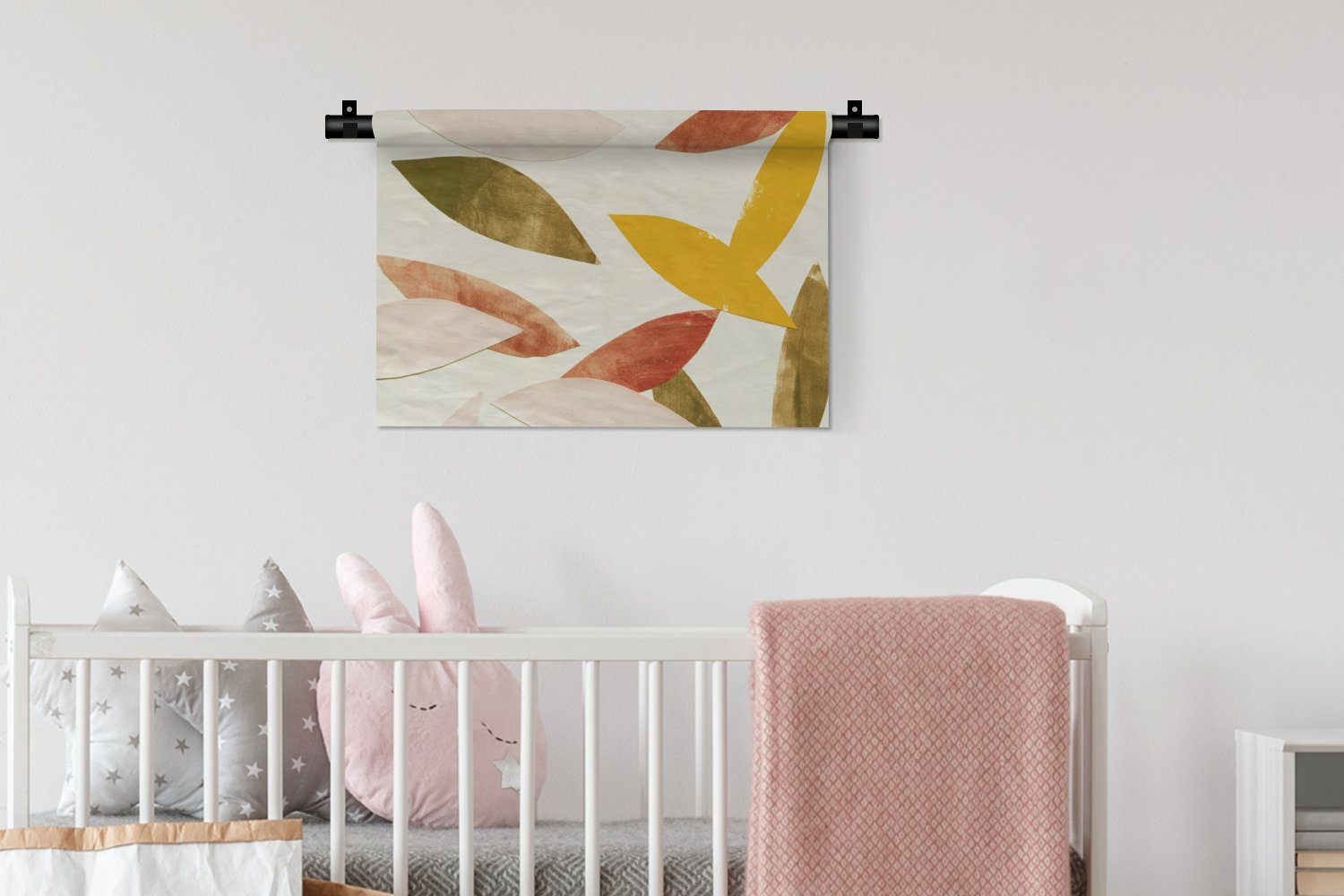 MuchoWow Wanddekoobjekt Blätter - Farben Kinderzimmer - Kleid, Schlafzimmer, für Wanddeko Wandbehang, - Pastell, Pflanzen Wohnzimmer