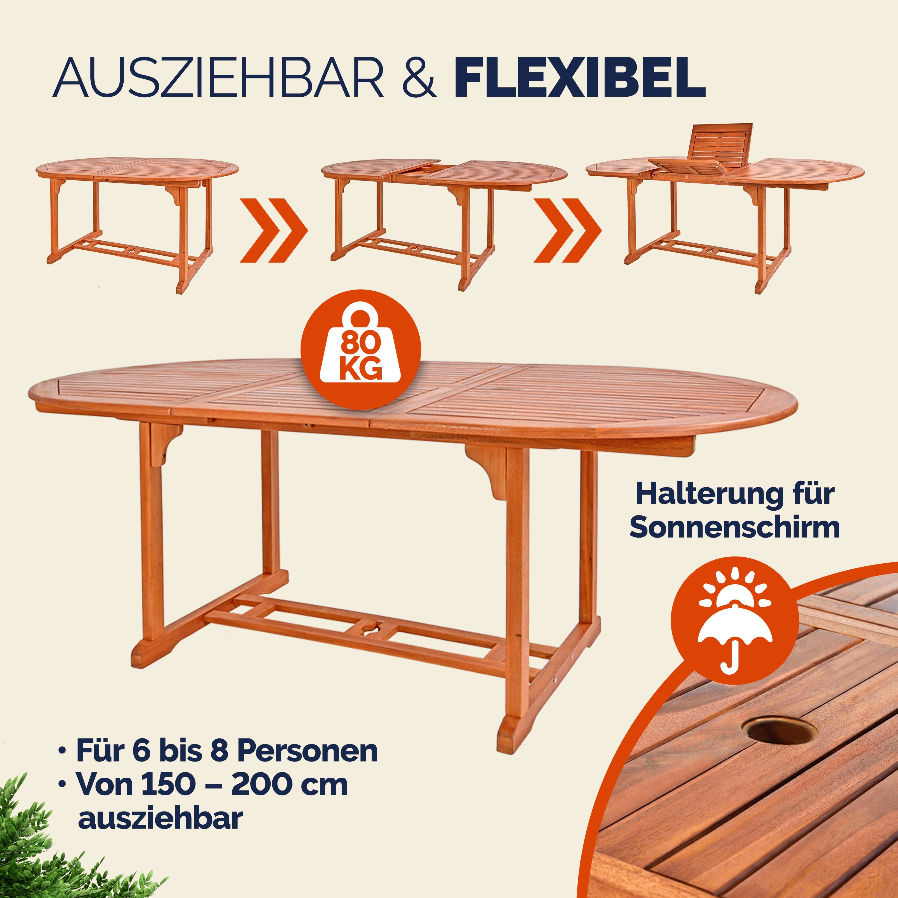 Casaria Sitzgruppe Vanamo, Holz 6 Stühle mit Tisch Wetterfest FSC®-zertifiziert Schirmständer