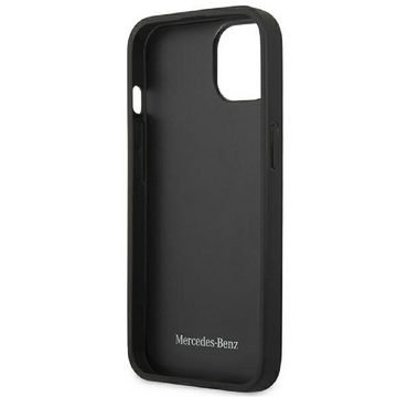 Mercedes Handyhülle Case iPhone 15 Plus Echtleder schwarz Stern Logo 6,7 Zoll, Kantenschutz