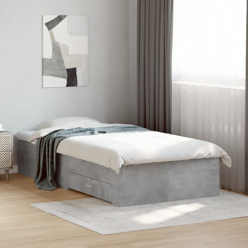 furnicato Bettgestell mit Schubladen 193x78x32 cm Betongrau Holzwerkstoff (1-tlg), Stabiles Einzelbett mit integriertem Stauraum für das Schlafzimmer
