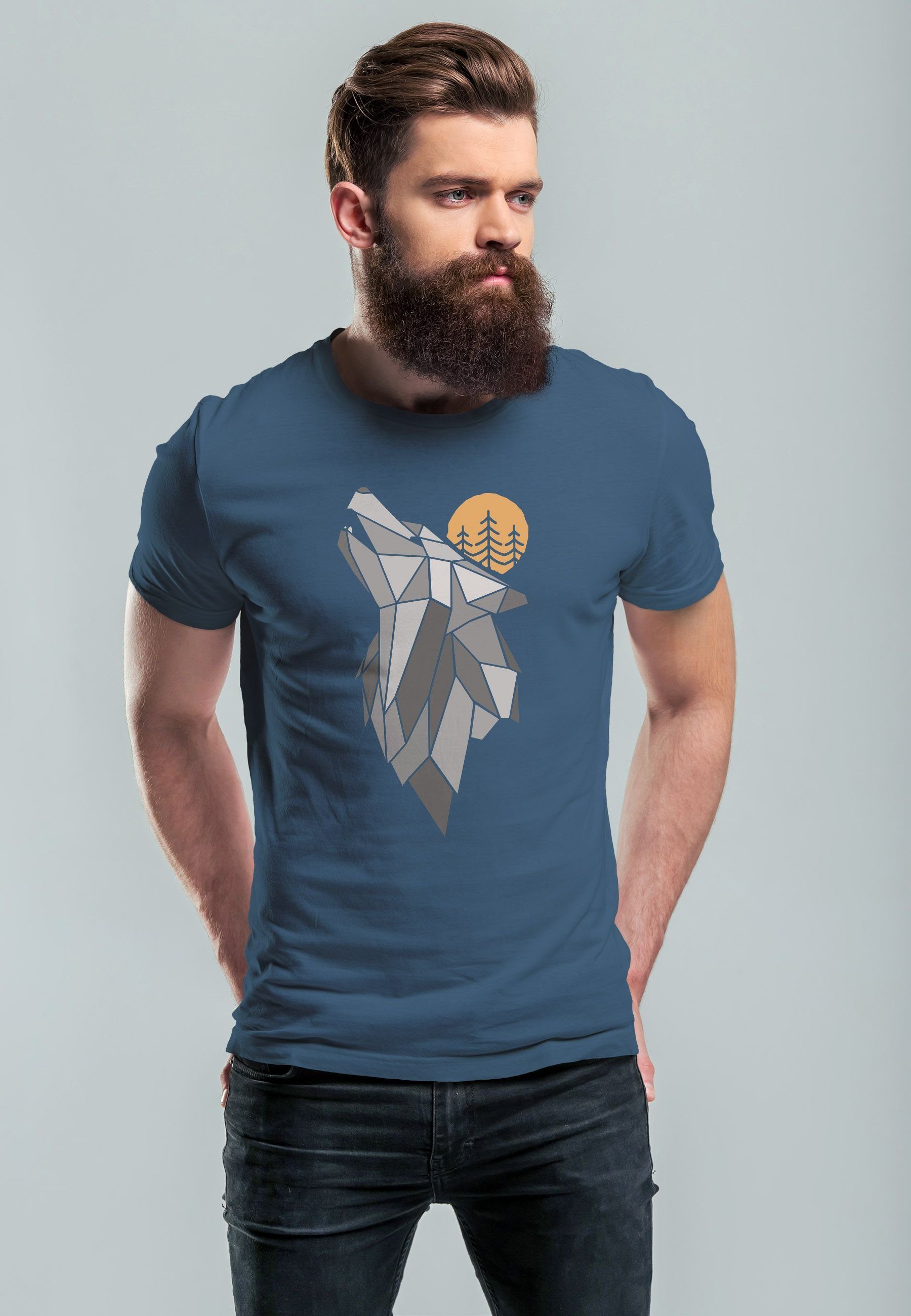 Neverless Print-Shirt Herren T-Shirt Aufdruck Wolf günstig online kaufen