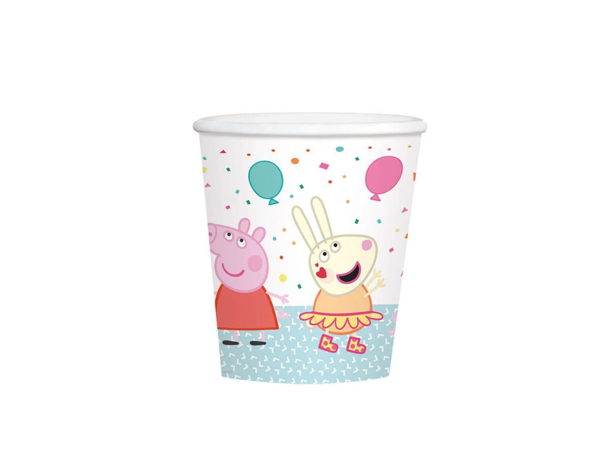 Festivalartikel Einwegbecher Peppa Pig Set 8 Einwegbecher Pappbecher 250 ml | Einwegbecher