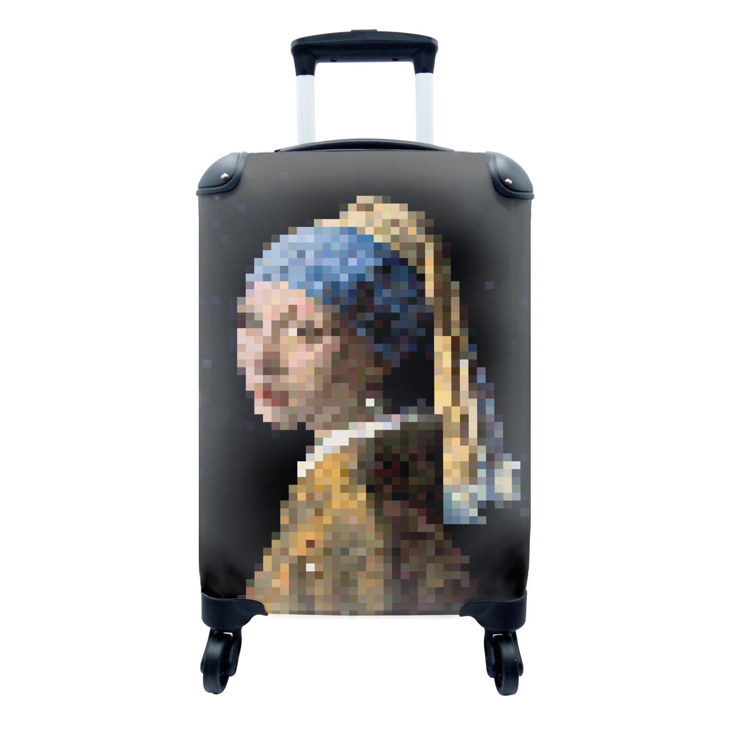 MuchoWow Handgepäckkoffer Das Mädchen mit dem Perlenohrring - Johannes Vermeer - Pixel, 4 Rollen, Reisetasche mit rollen, Handgepäck für Ferien, Trolley, Reisekoffer