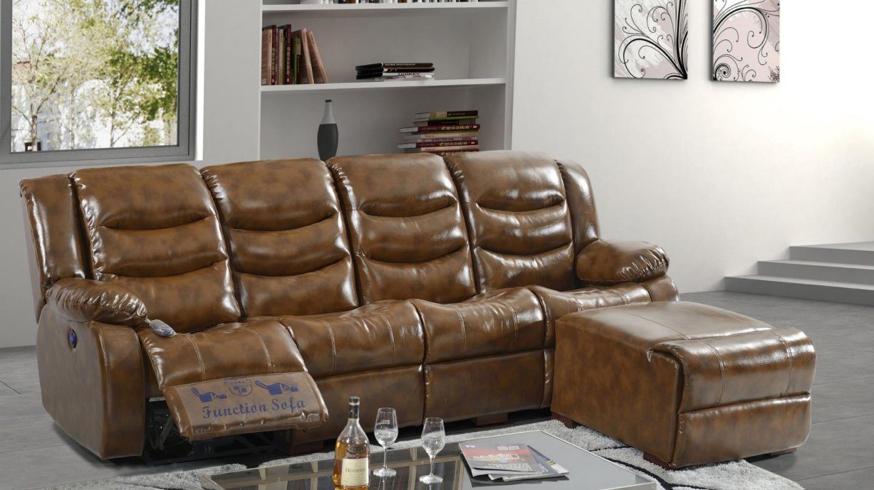 Pouffe Braun Wohnzimmer mit 4-Sitzer Teile, JVmoebel Möbel, Luxus 4 Sitzer Möbel Relaxfunktion 2 Sofa