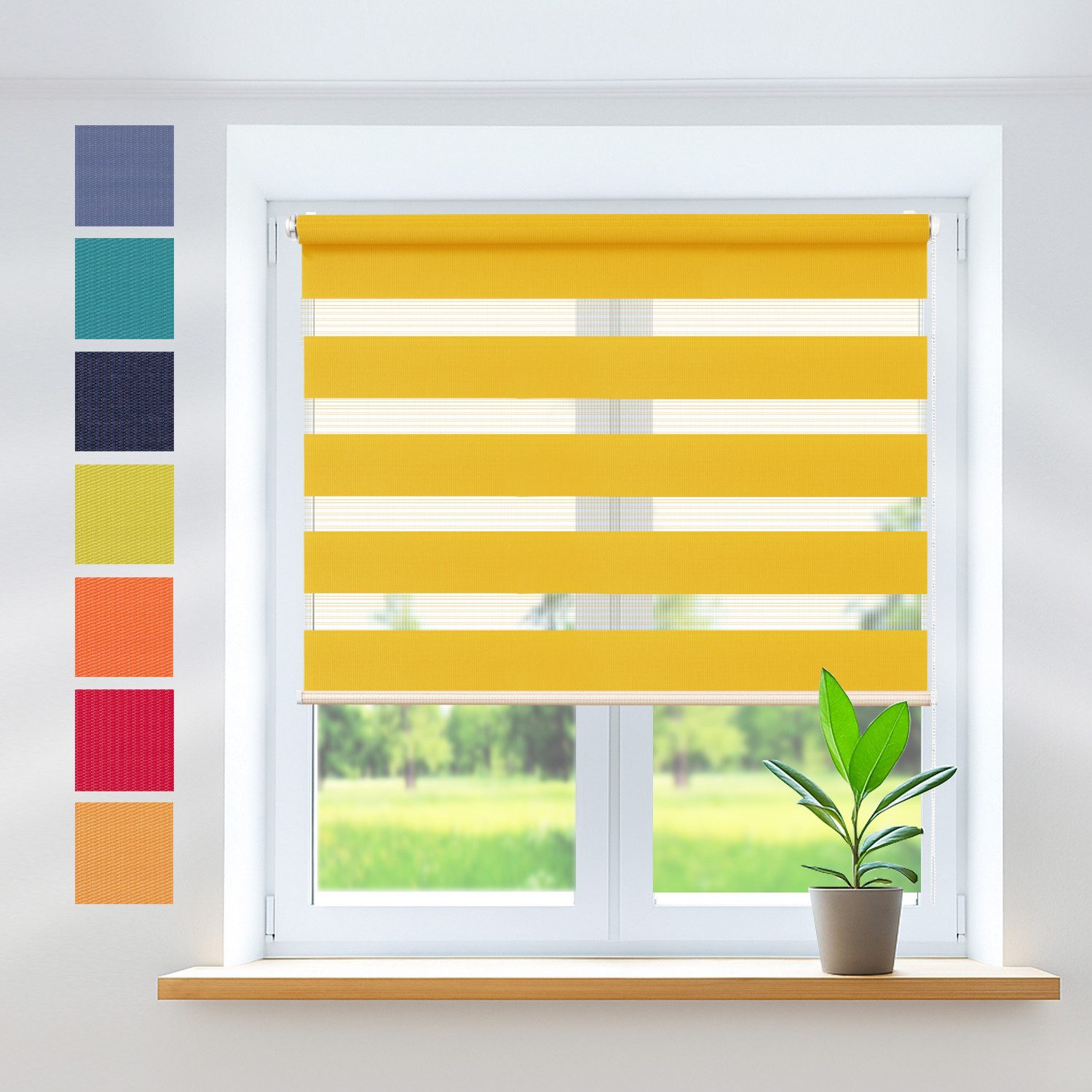 Doppelrollo COR Rollo ohne Bohren 50x150 cm, gelb, Rikmani, Klemm- oder Schraubmontage, Moderne Optik, Klemm- oder Schraubmontage, Sicht- und Sonnenschutz