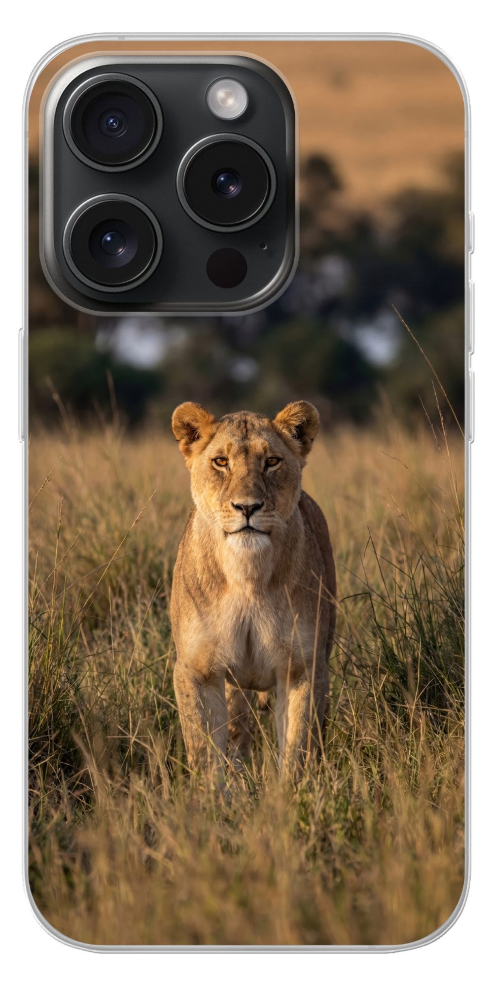 MuchoWow Handyhülle für Apple iPhone 15 Pro Löwin - Gras - Gelb, Smartphone-Bumper, Print, Handy Schutzhülle Dünn