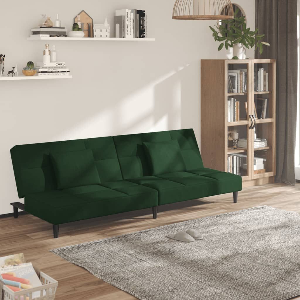 vidaXL Sofa Schlafsofa 2-Sitzer mit 2 Kissen Dunkelgrün Samt