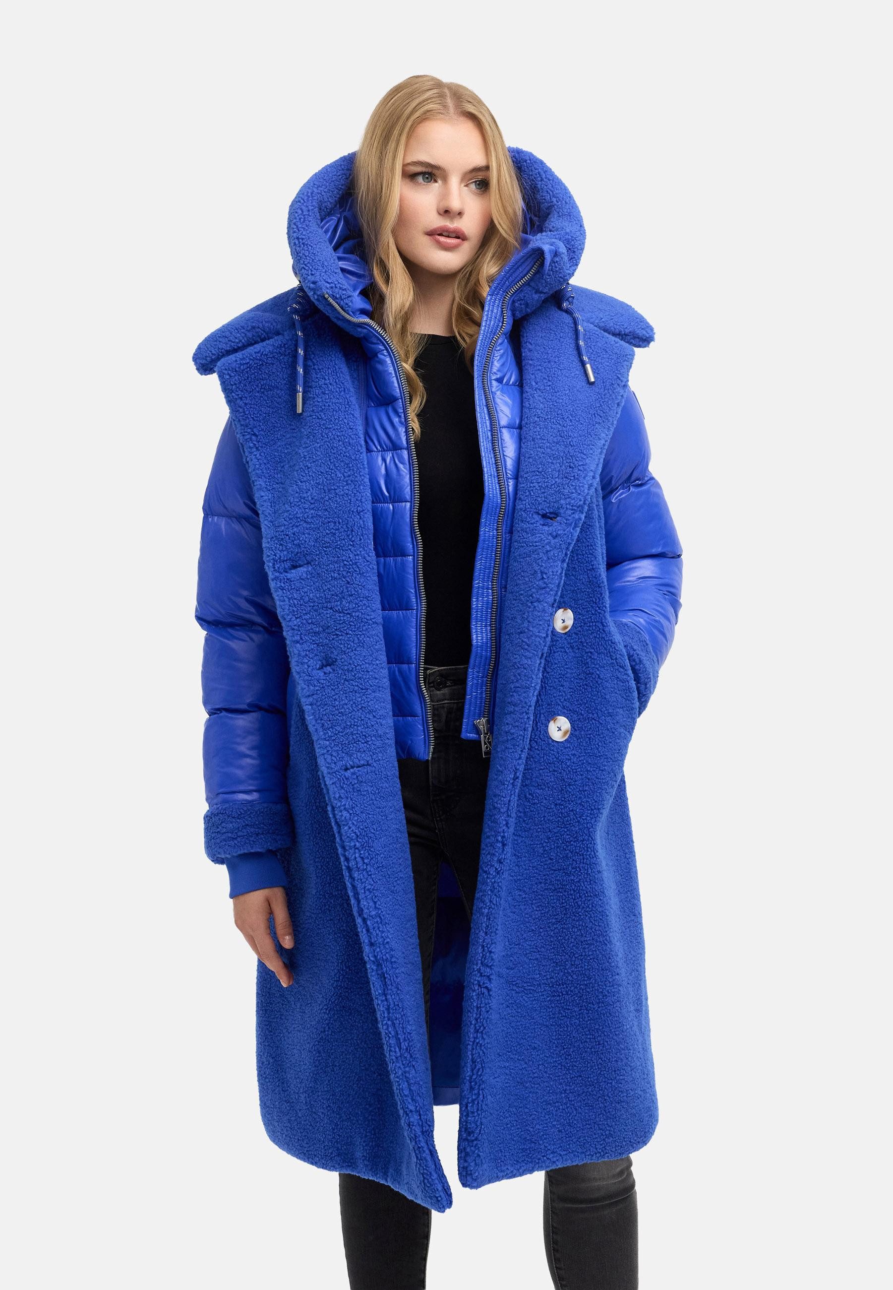 Navahoo Wintermantel Kuscheltraum 14 Modischer Damen Plüschmantel aus angesagtem Materialmix – Bild 5 von 5