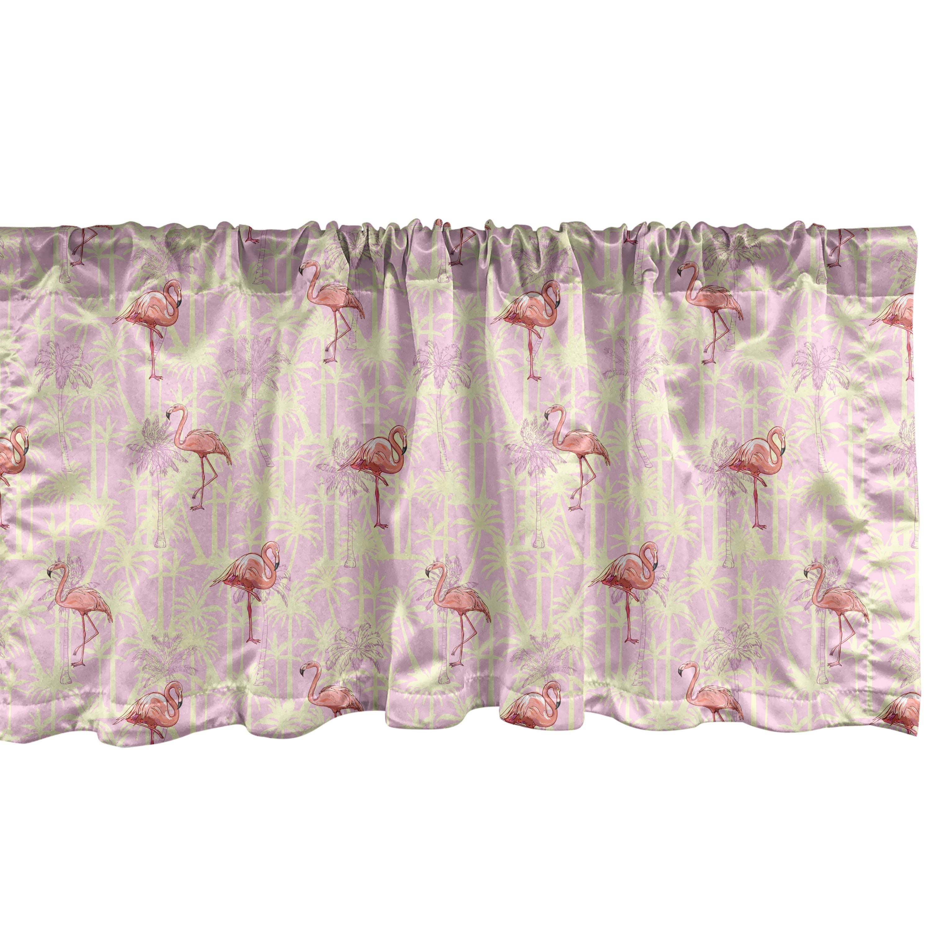 Scheibengardine Vorhang Volant für Küche Schlafzimmer Dekor mit Stangentasche, Abakuhaus, Microfaser, Flamingo Hohe Vogel Tropisch
