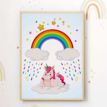 Tigerlino Poster Einhorn Regenbogen 4er Set Kinderzimmer Wandbilder Babyzimmer Poster
