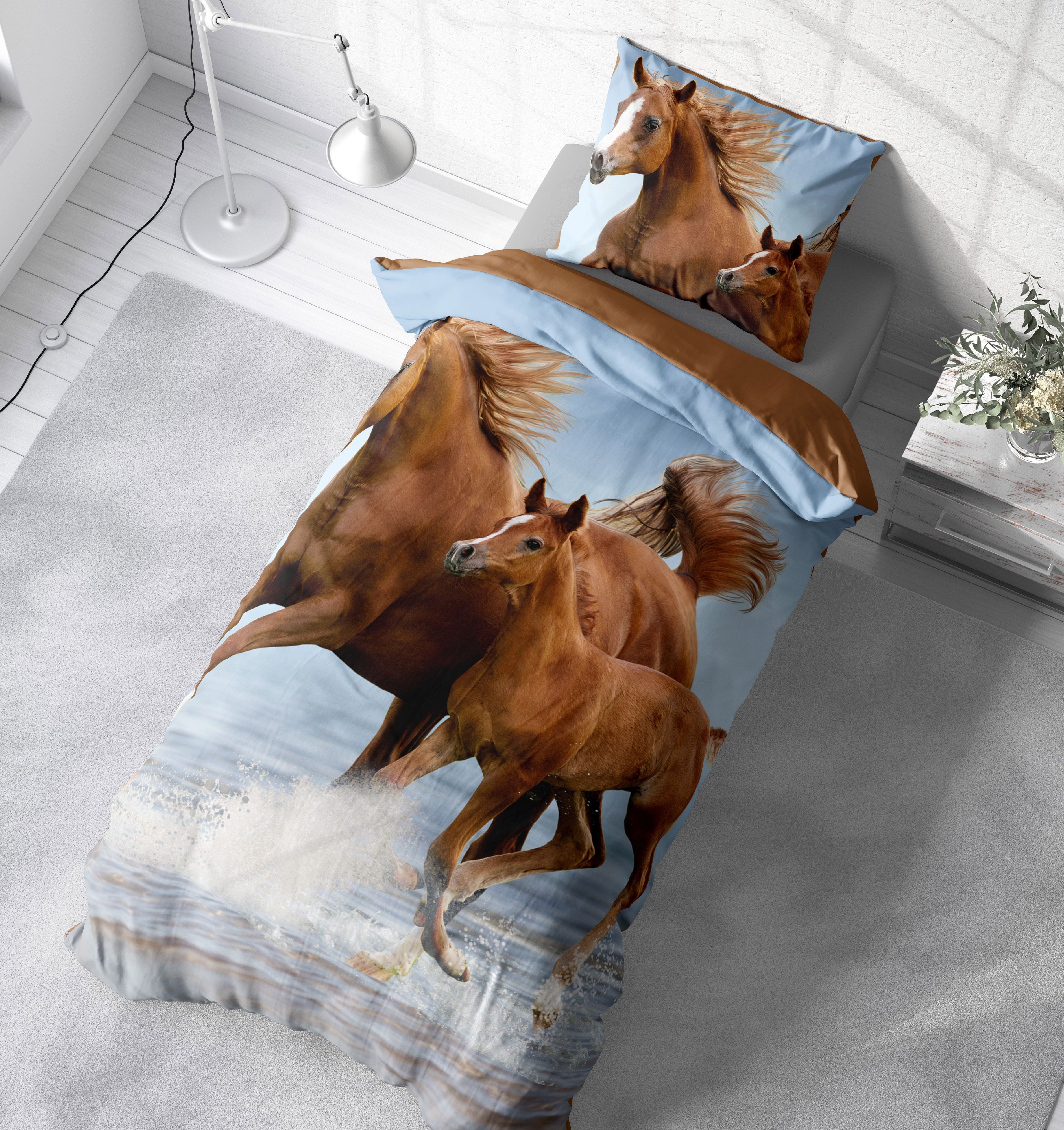 One Home Bettwäsche Fotodruck, Mikrofaser, 4 teilig, Pferde Kinder Mädchen Tiere, Knitterfrei Weich für Sommer und Winter – Bild 4 von 5