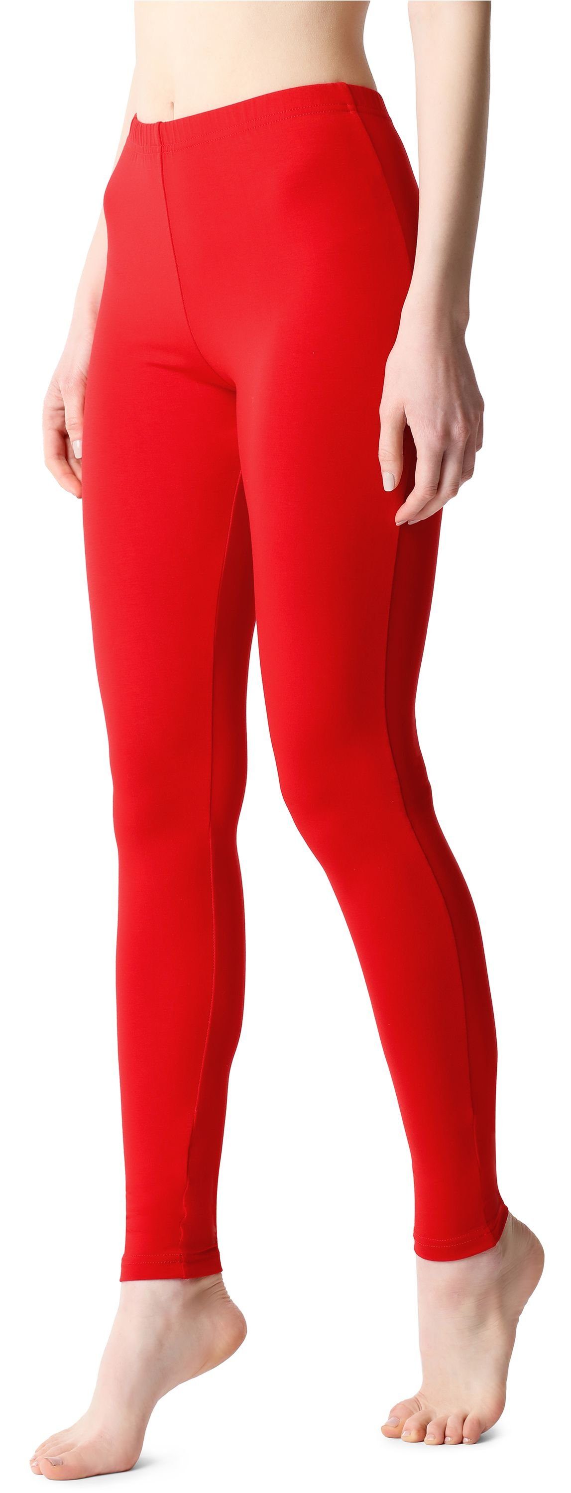 (1-tlg) Rot Leggings Lange Bund BLV50-203 aus Viskose Damen Leggings elastischer Bellivalini