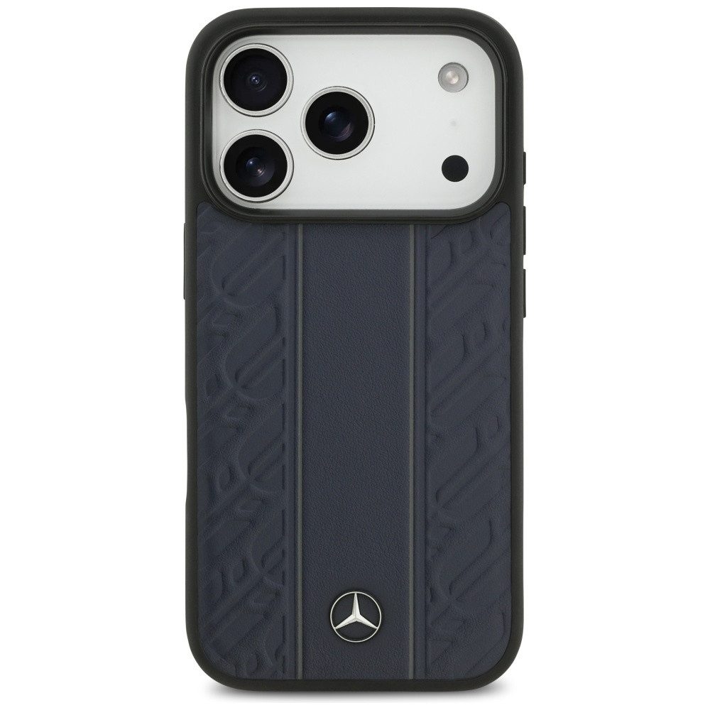 Mercedes Benz Handyhülle MagSafe iPhone 17 Pro Echtleder blau Logo Stern Metall 6,3 Zoll, Kantenschutz