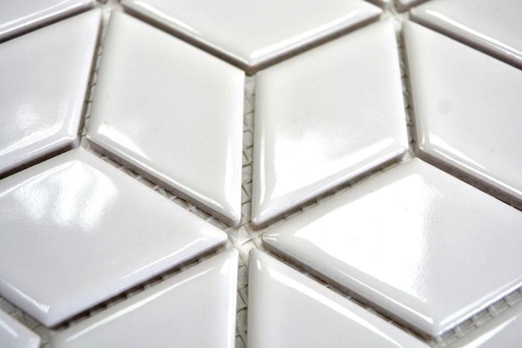 Mosani Mosaikfliesen Würfel Mosaik Fliese Keramik 3D weiß glänzend Wand