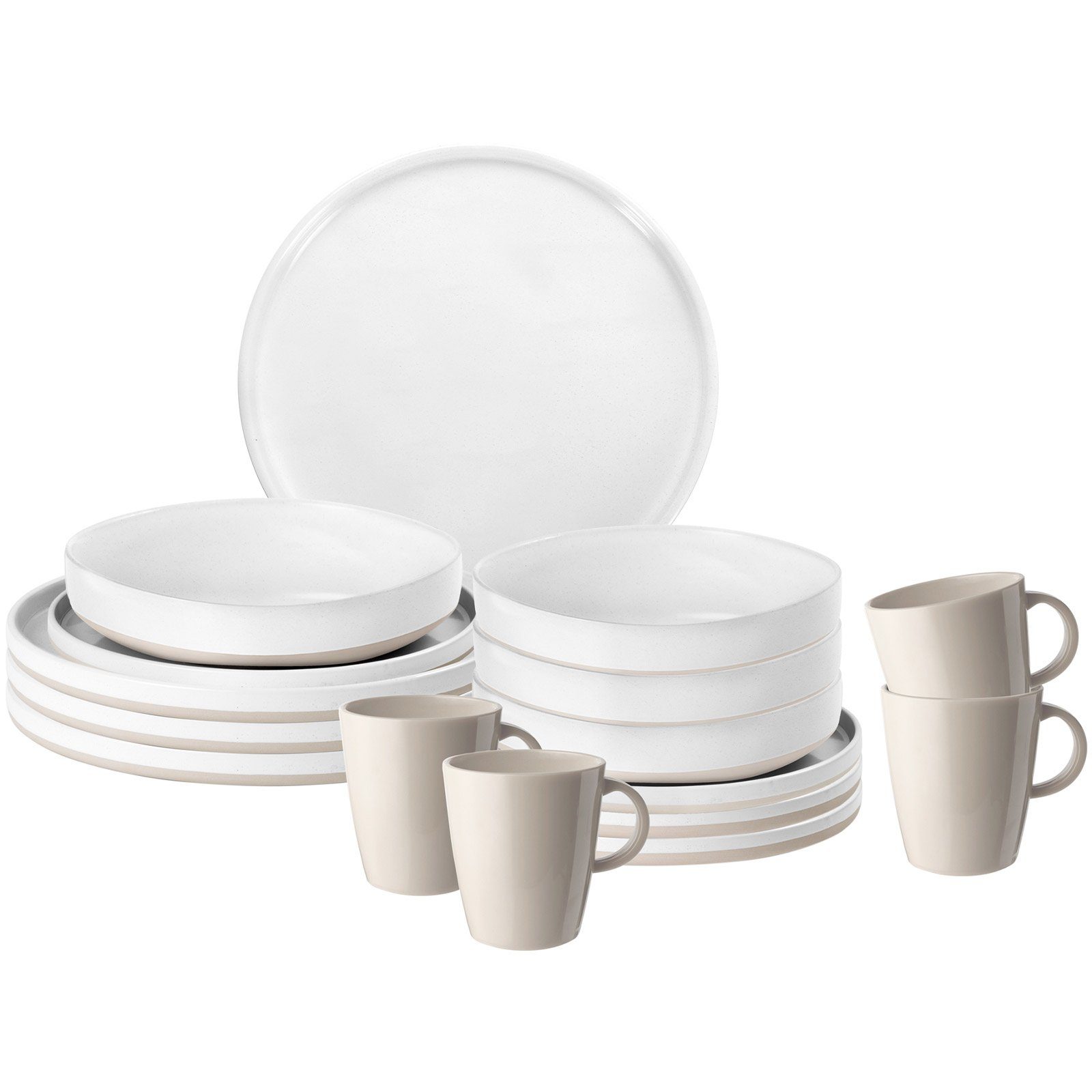 BRUNNER Geschirr-Set Melamin Ess Geschirr Set Lunch, Melamin-/Mineralgemisch, Box 16-teilig Camping Reise Teller Becher