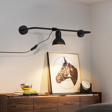 ZMH Wandleuchte Innen schwarz - Retro E27 Wandlampe mit Schalter für Wohnzimmer, Glühbirne flexibel verwenden, ohne Leuchtmittel, 350° drehbar, Stromleitung mit Schalter, Schlafzimmer, Flur