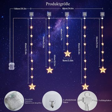 Elegear LED-Lichterkette 1.2m LED Lichtervorhang mit haken, Timer und Speicher, IP65, 52-flammig, für fenster Weihnachtsbaum deko Innen/Außen mit 8 Modi