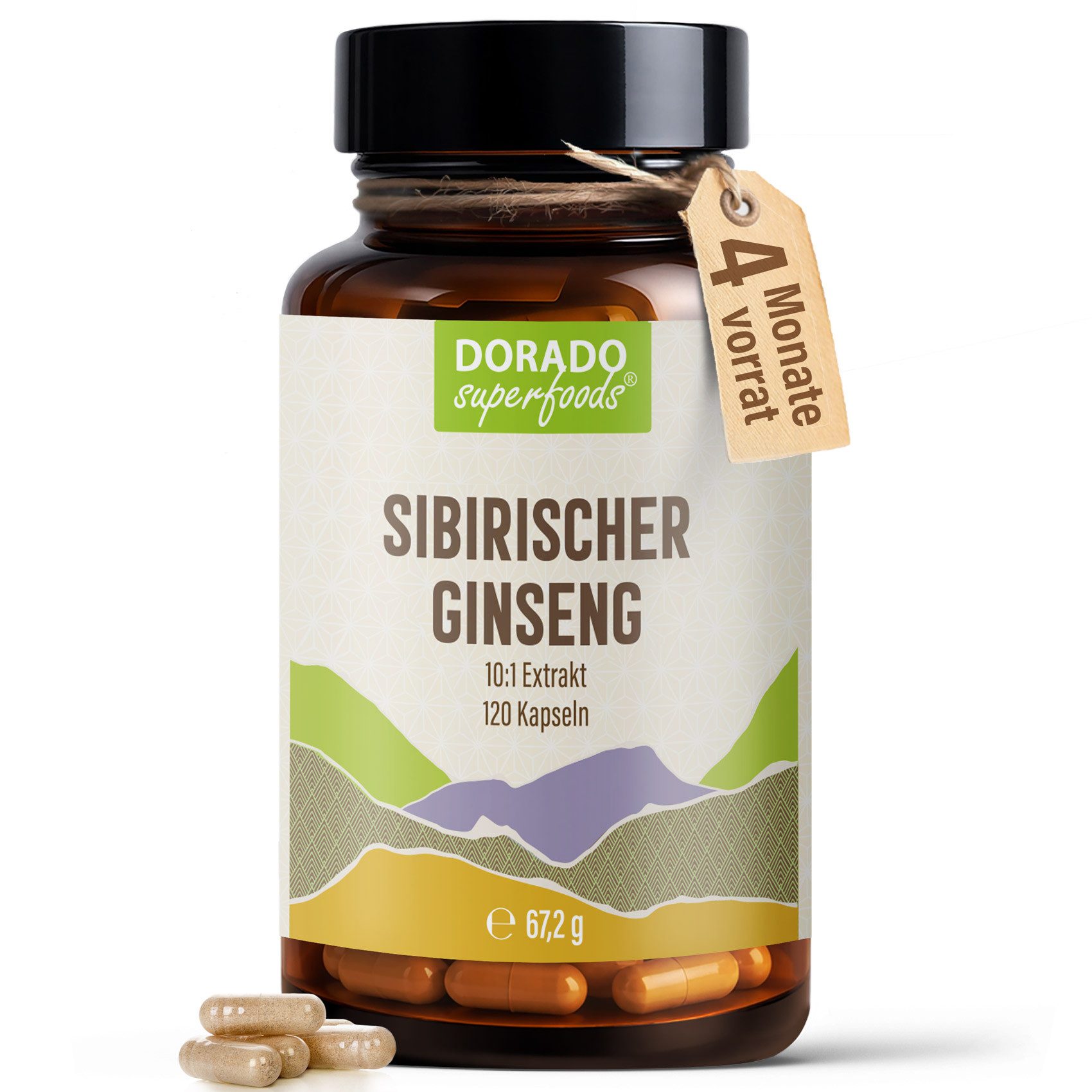 Dorado Superfoods Sibirischer Ginseng Kapseln – 460 mg Wurzelextrakt, 120 Stück Kapseln, 120 St., 67.2 g