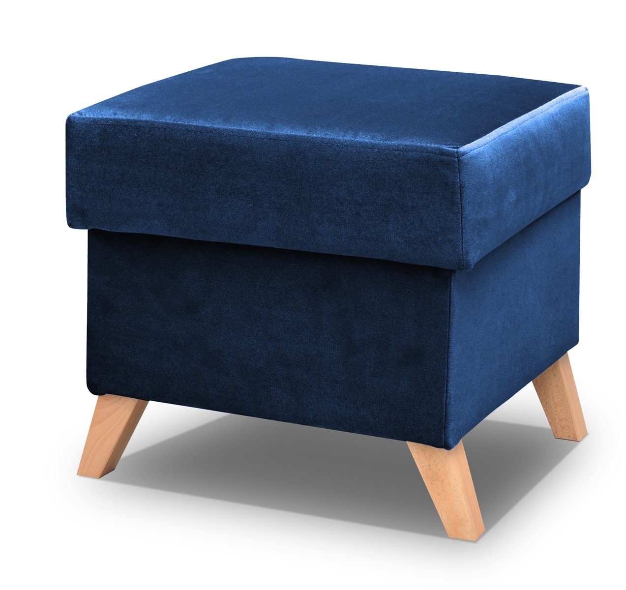 Beautysofa Polsterecke Skandinavisches Set VINCI - Ecksofa, Sessel oder Puff zur Auswahl, - nur Puff, Wellenfedern, Holzbeine marineblau