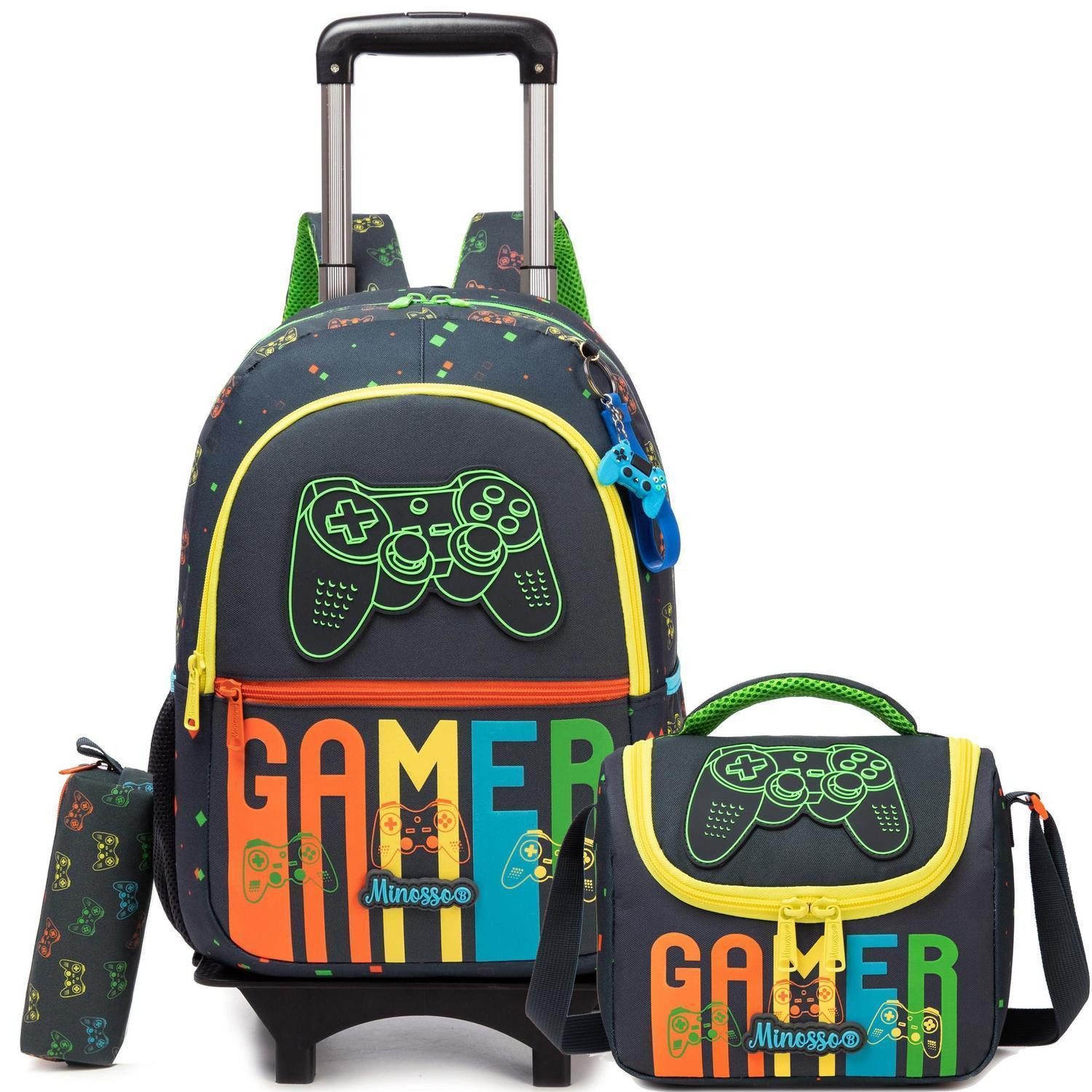 LuxusKollektion Schulranzen Schulranzen Trolley Jungen 3-teilig Schwarz Orange Game