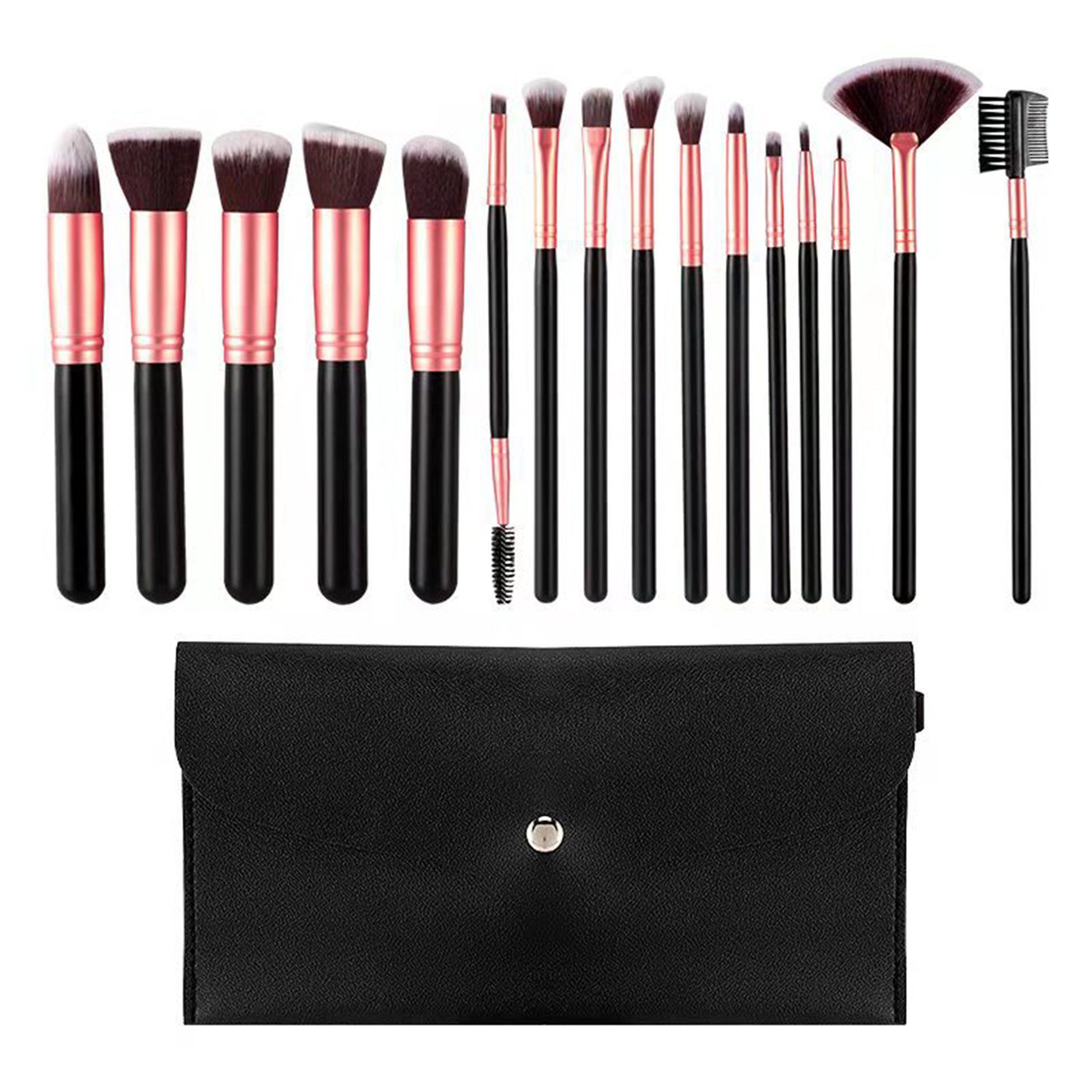 KINSI Kosmetikpinsel-Set Make-up Pinsel Set 14-tlg,Inklusive Aufbewahrungstasche, 14 tlg., Weiche Naturhaar Pinsel für Lidschatten & Foundation