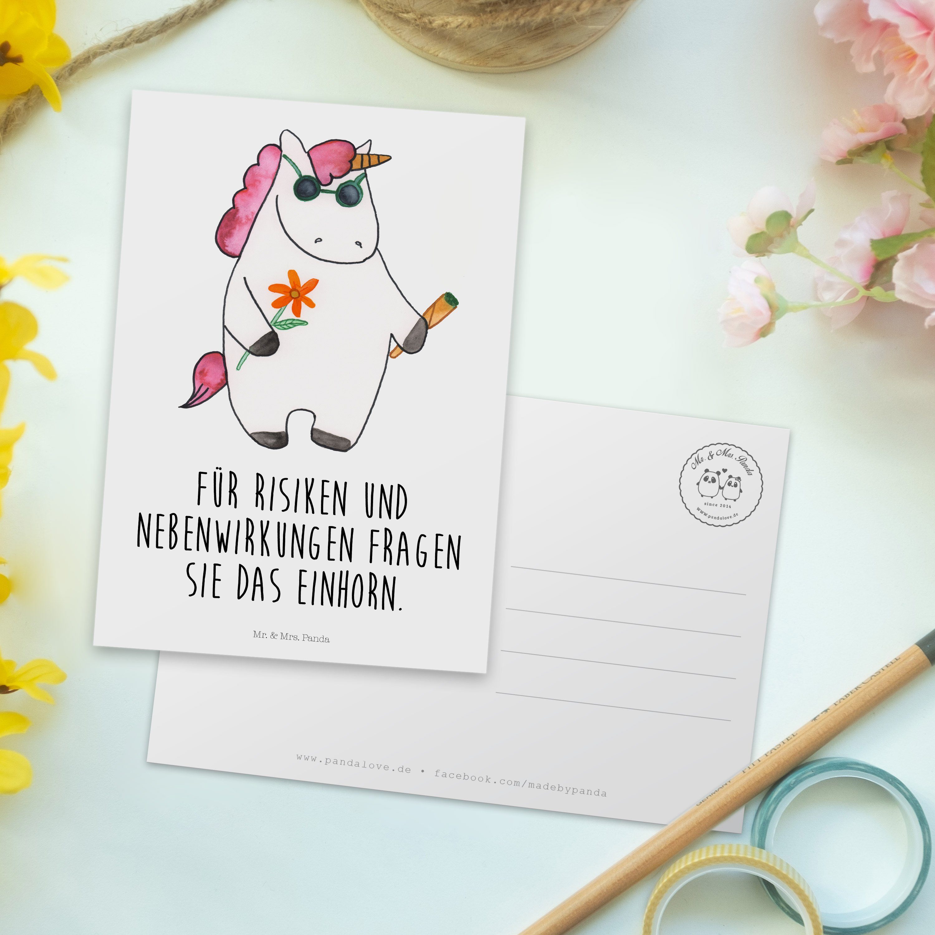 & Einhorn - Mr. Ansichtskarte, Woodstock Panda Weiß Mrs. Geschenk, Geschenkkarte, Un - Postkarte