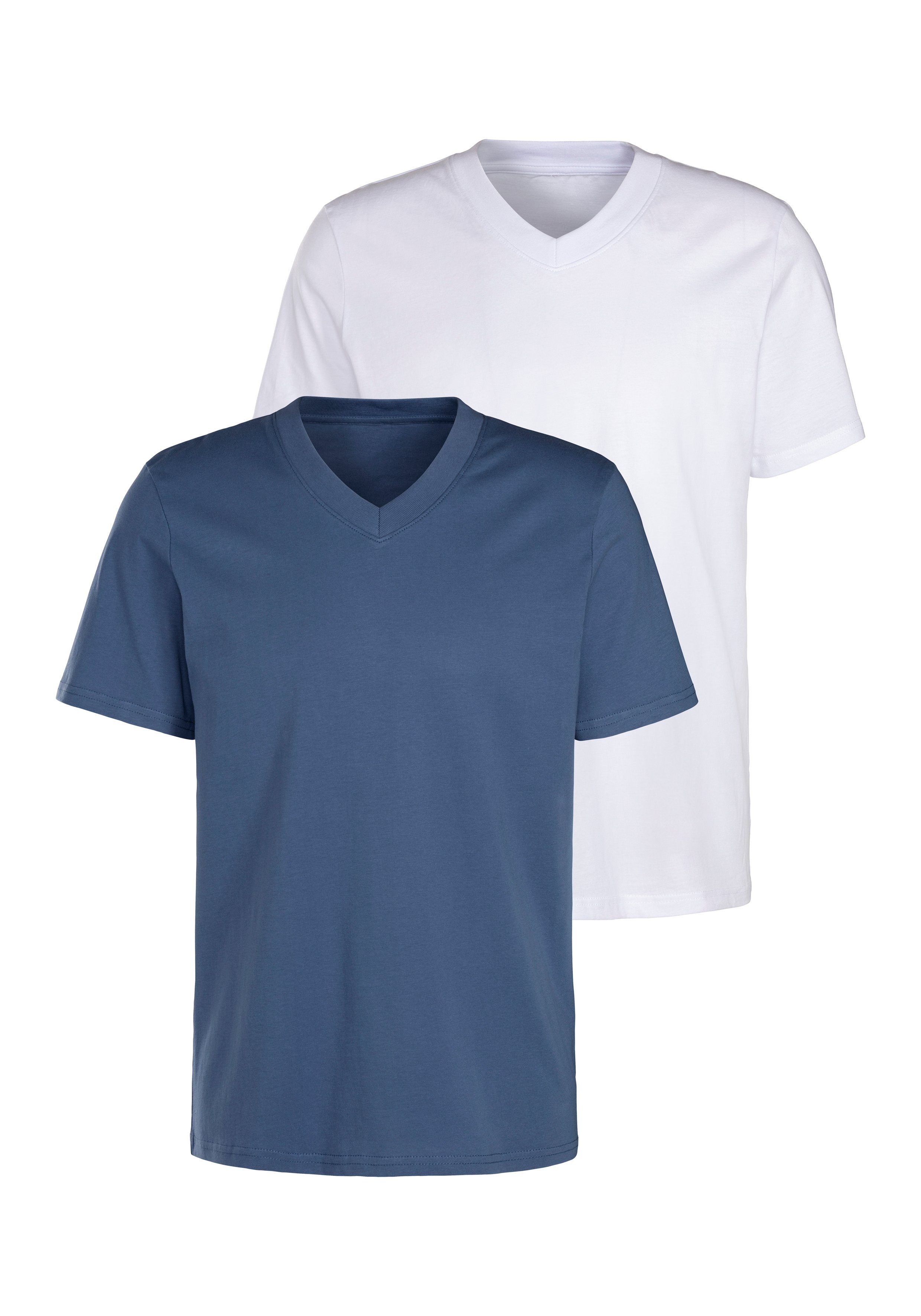 KangaROOS T-Shirt Regular Fit, (2er-Pack) Freizeitshirt mit Kurzarm, V-Ausschnitt aus reine Baumwolle