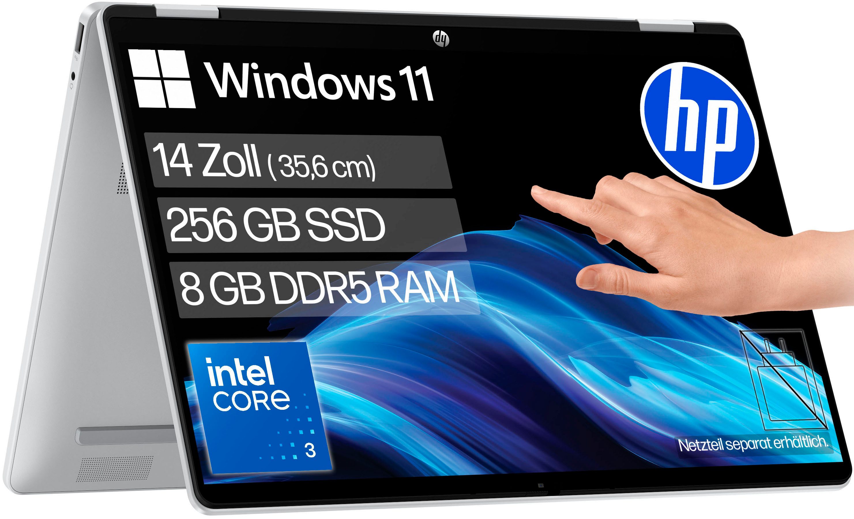 HP 14-fp0231ngx Convertible Notebook (35,56 cm/14 Zoll, Intel Core 3 100U, Intel Graphics, 8 GB, 256 GB SSD)