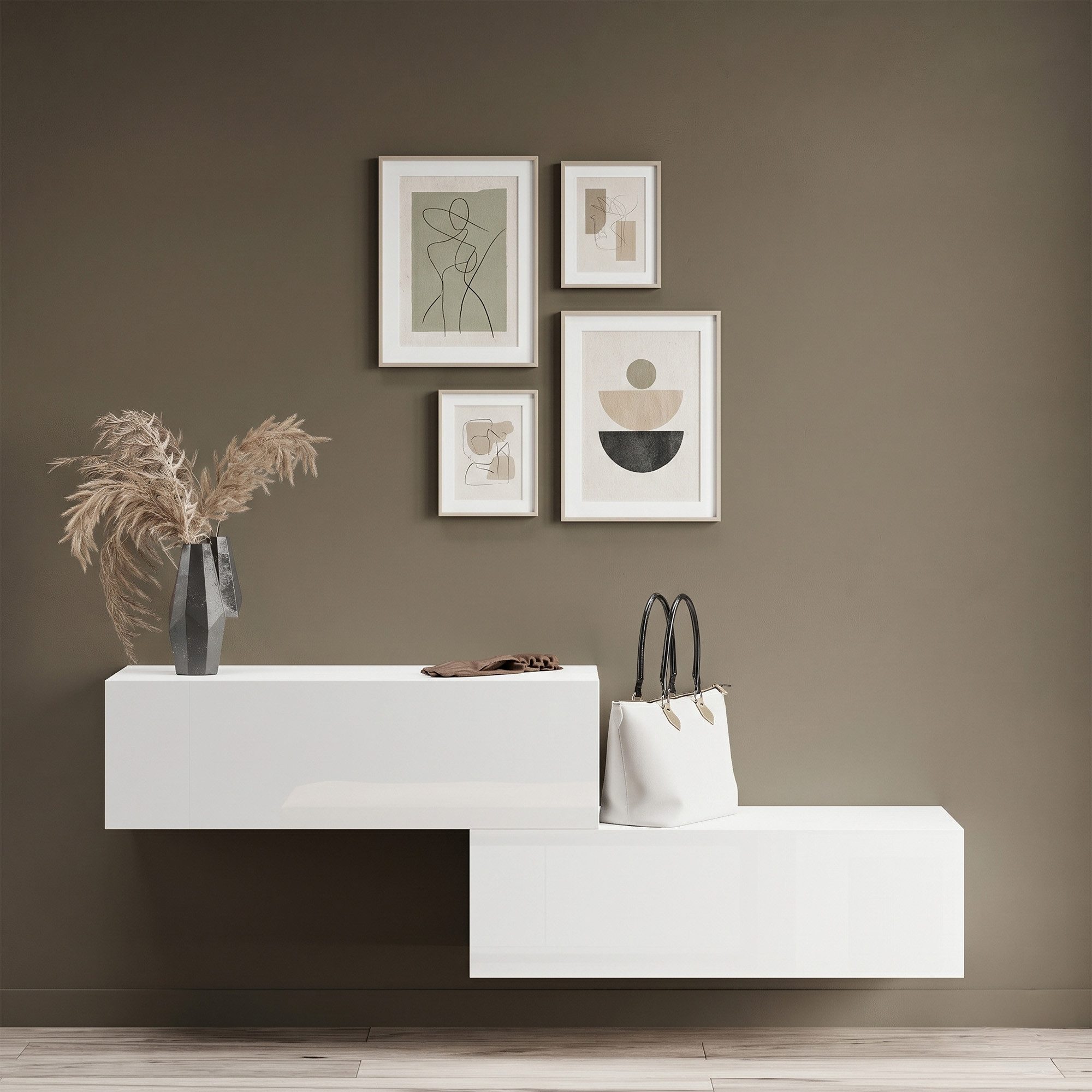 Planetmöbel Garderobenschrank Kompaktgarderobe Wandschrank 200 cm (schmaler Flurschrank mit Stauraum, 2-St., Flurgarderobe mit Soft-Open Funktion) Flurkommode vielseitig kombinierbar, 2x 100 cm