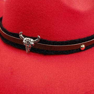 Yalion Filzhut Western Cowboyhut Herren Temperament Sämischleder Hut Rot feine Accessoires