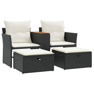 vidaXL Loungesofa Gartensofa 2-Sitzer mit Hockern Schwarz Poly Rattan, 1 Teile