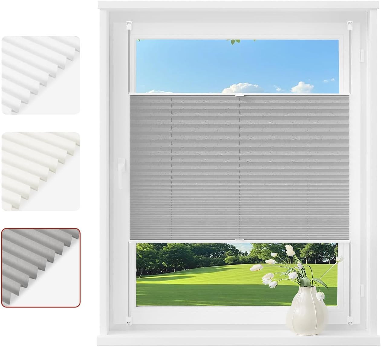 Woltu Plissee, halbtransparent, Klemmfix, Klemmfix, Jalousie Faltrollo Blickdicht