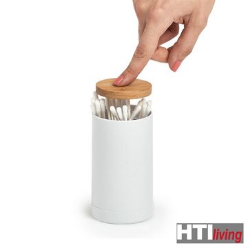 HTI-Living Wattestäbchenspender Wattestäbchen-Spender, weiß Kunststoff, Bambus, (Stück, 1-tlg., 1 Wattestäbchen-Spender), Kunststoff mit Holzdeckel