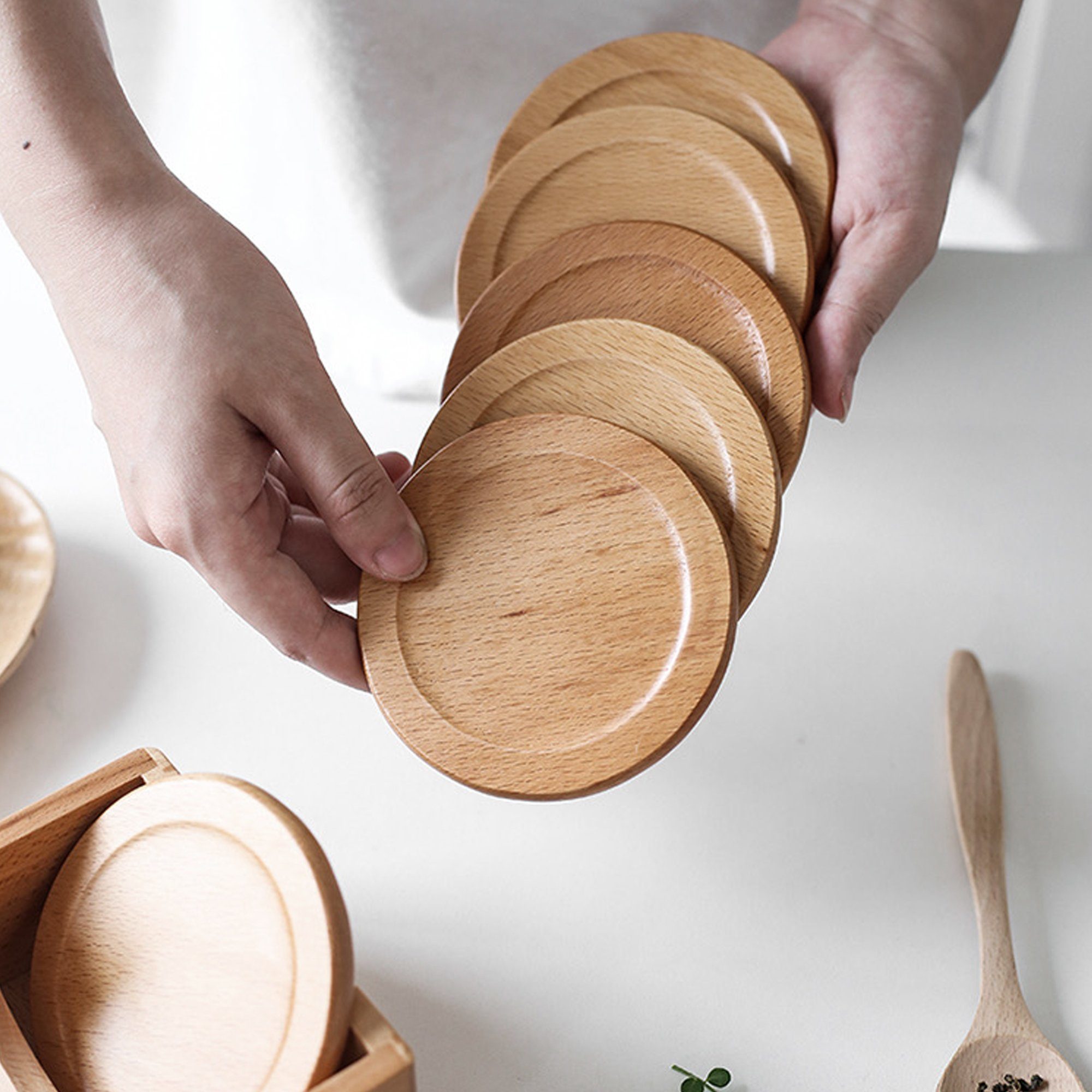 HomeGuru Becheruntersetzer Untersetzer aus 100% Massivholz, Set mit 7 Stück, kreative Geschenke – Bild 4 von 5