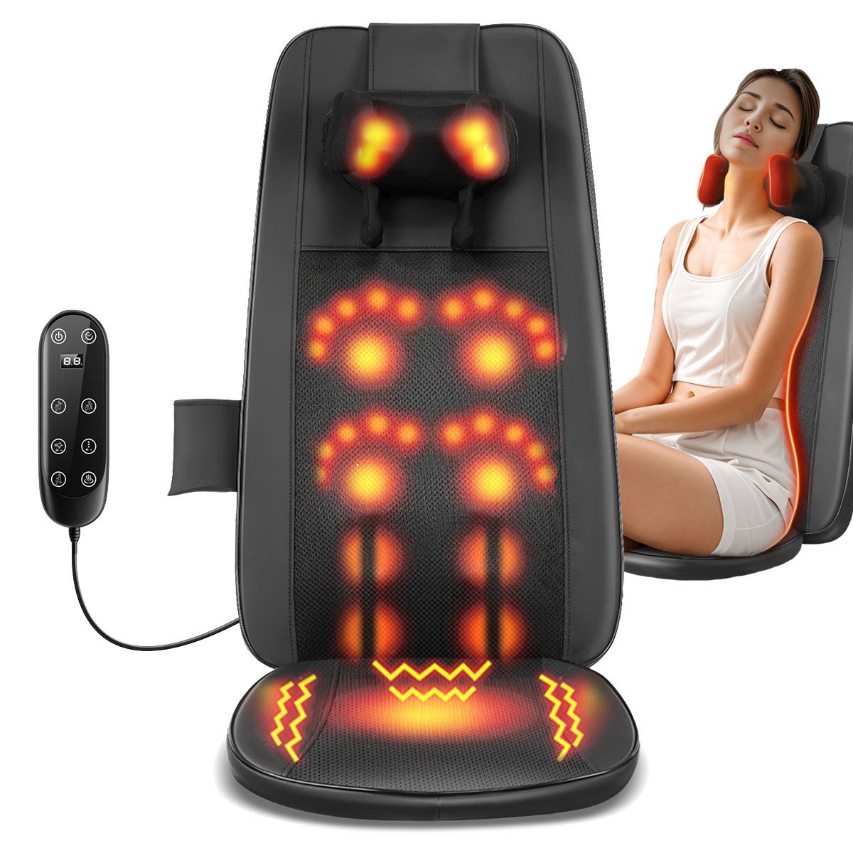 Massagekissen Ganzkörper-Nacken-Rückenmassage mit Shiatsu-, Wärme&Vibrationsfunktion