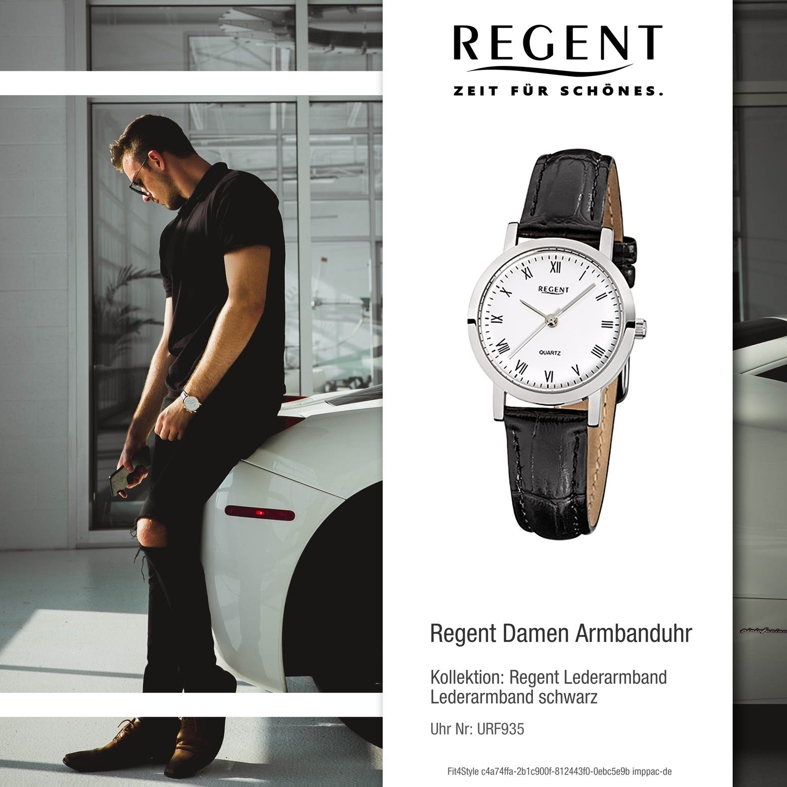 Regent Quarzuhr Regent Leder F-935 Uhr rundes Elegant-S Damen Gehäuse, Quarzuhr, Damenuhr Lederarmband, 28mm), klein mit (ca