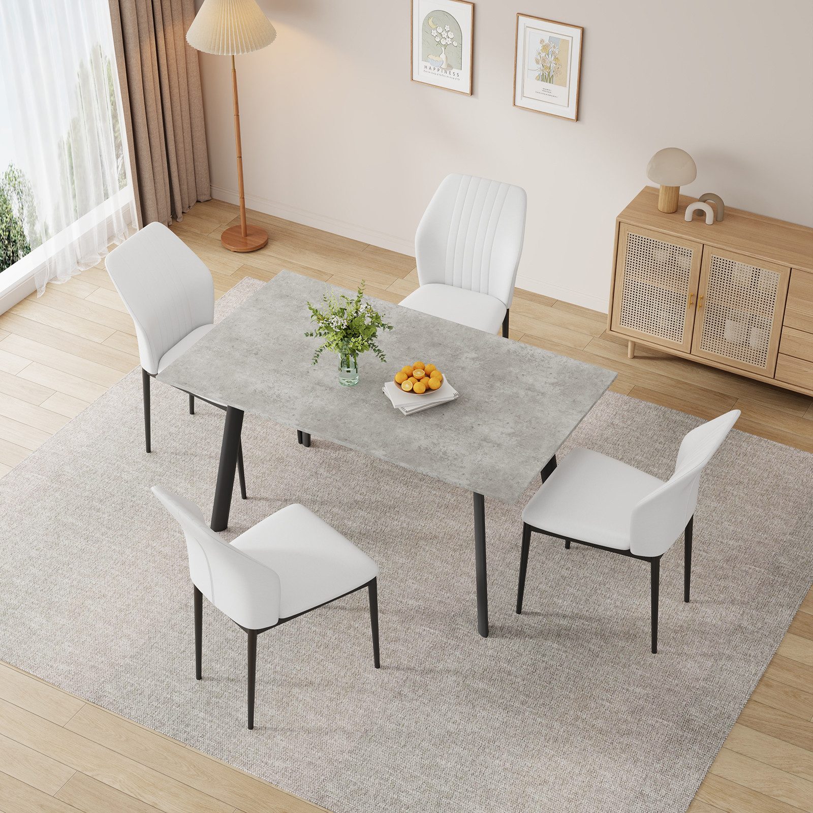 Jiexi Essgruppe Tisch- und Stuhlset, Moderner Esstisch (120×73×76 cm) mit 4 Stühlen