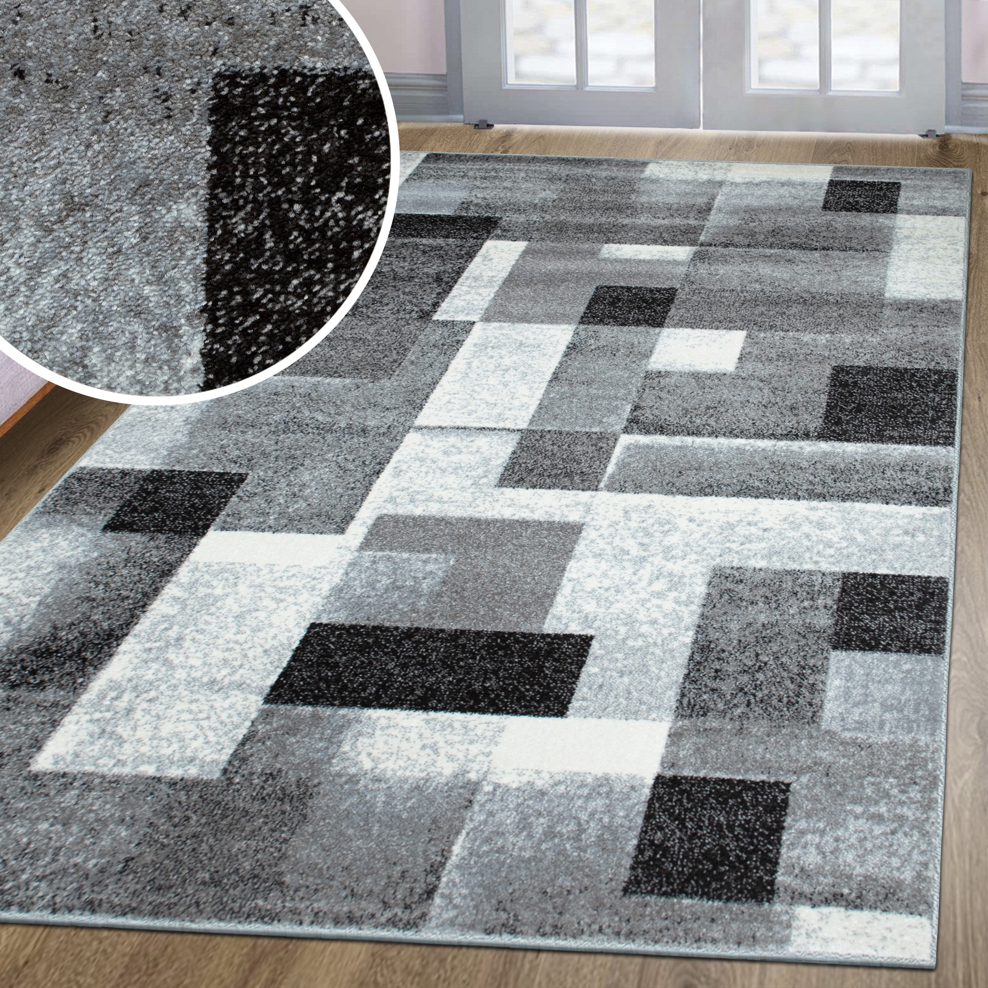 OTTO home Teppich Corine, rechteckig, Höhe: 9 mm, mit besonders weichem Flor, Kurzflor, modernes Karo-Design