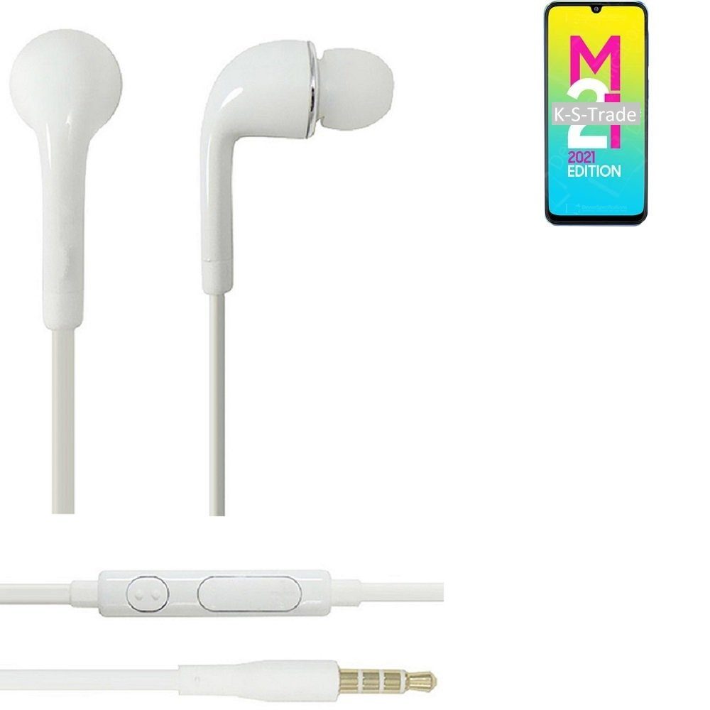 K-S-Trade für Samsung Galaxy M21 2021 In-Ear-Kopfhörer (Kopfhörer Headset mit Mikrofon u Lautstärkeregler weiß 3,5mm)