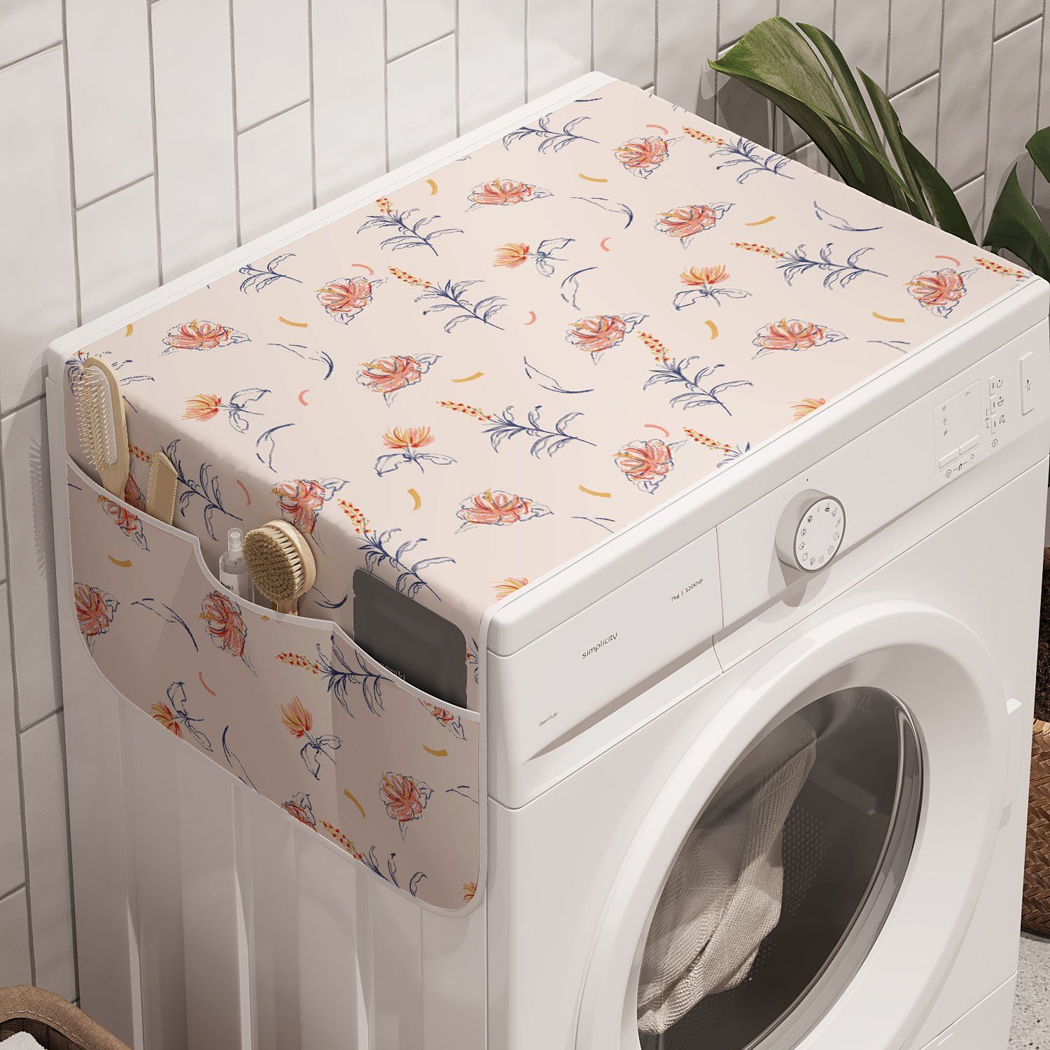 Abakuhaus Badorganizer Anti-Rutsch-Stoffabdeckung für Waschmaschine und Trockner, Blumen Pastel Rose Blüte Blumen